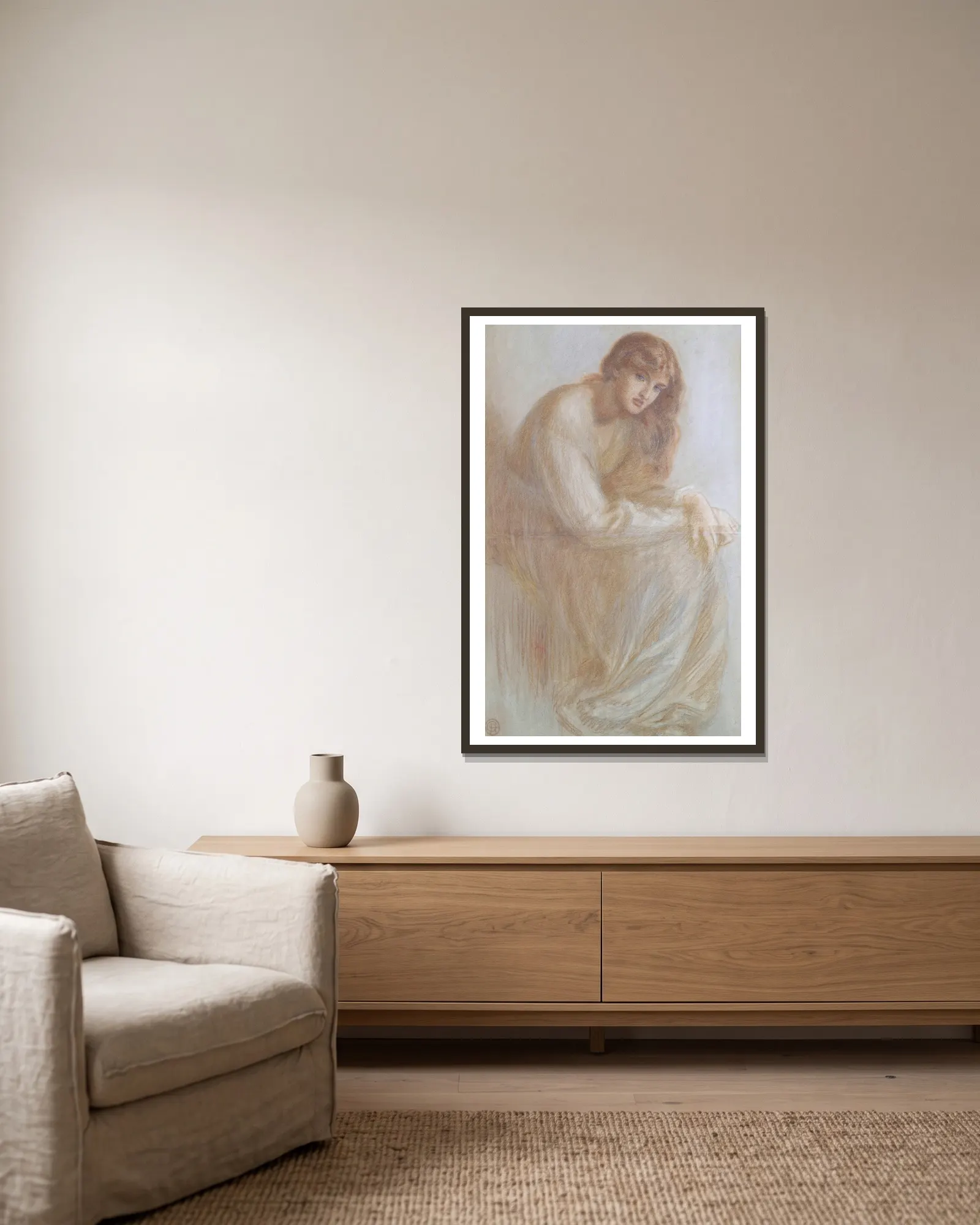 Alexa Wilding av Dante Gabriel Rossetti inramad på en vägg