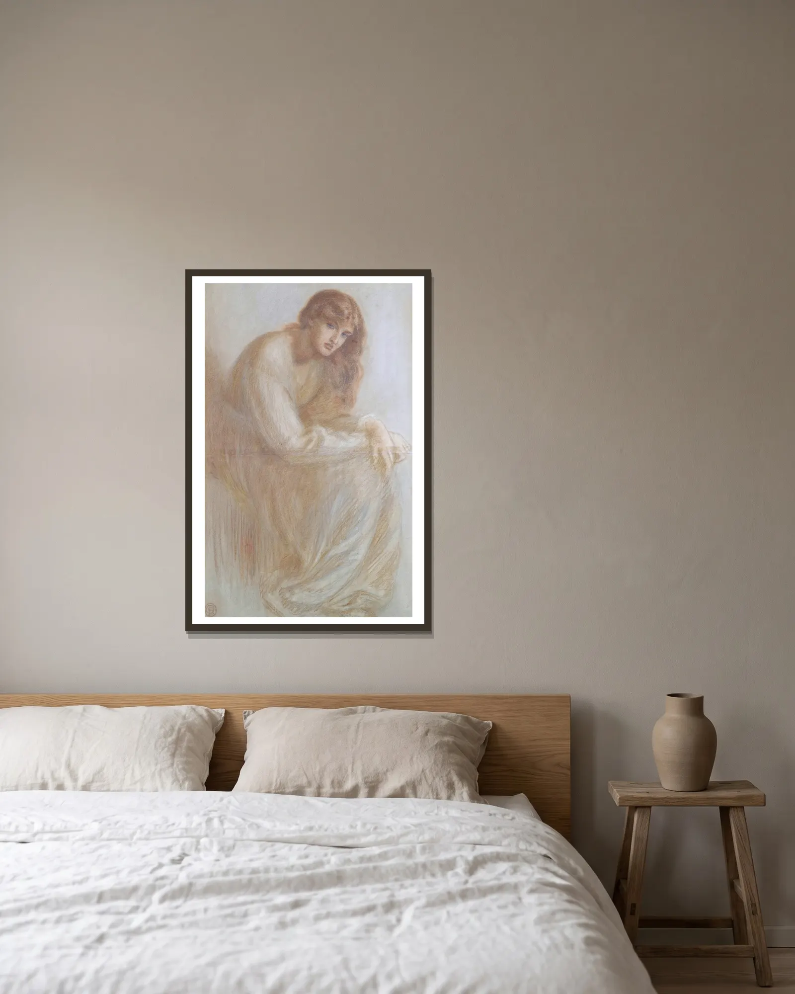 Alexa Wilding av Dante Gabriel Rossetti inramad på en vägg