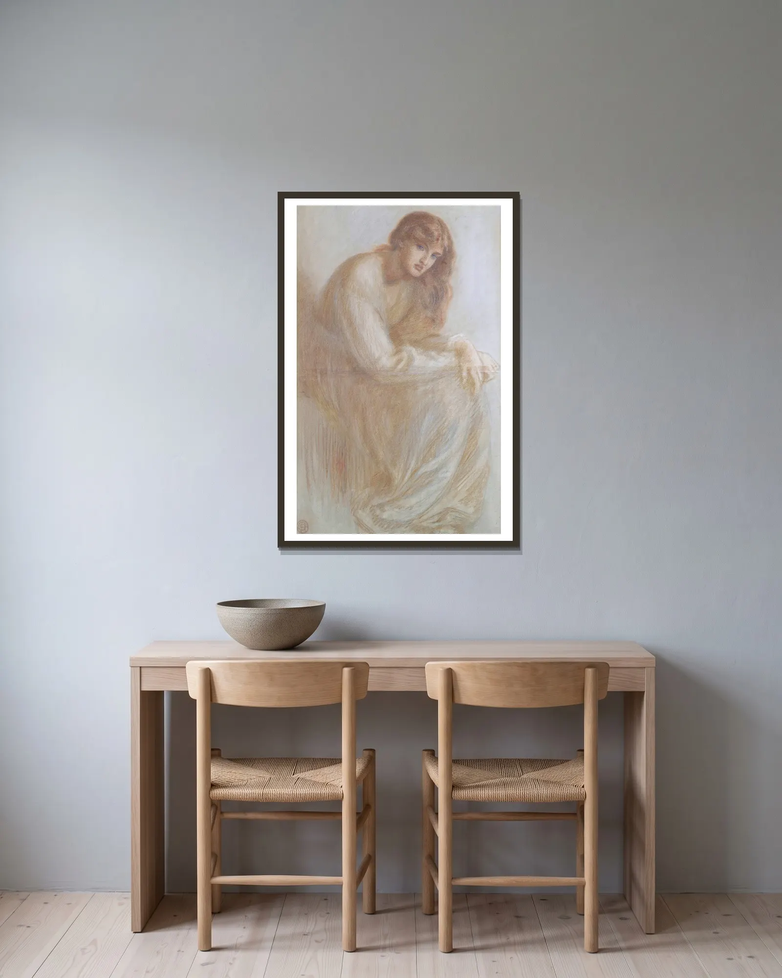 Alexa Wilding av Dante Gabriel Rossetti inramad på en vägg