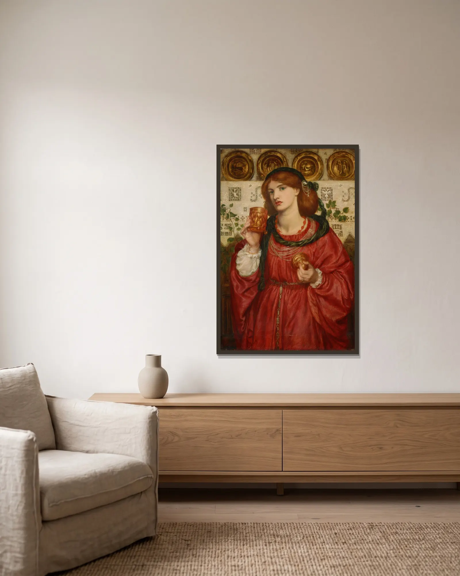 The Loving Cup – nr 2 av Dante Gabriel Rossetti inramad på en vägg