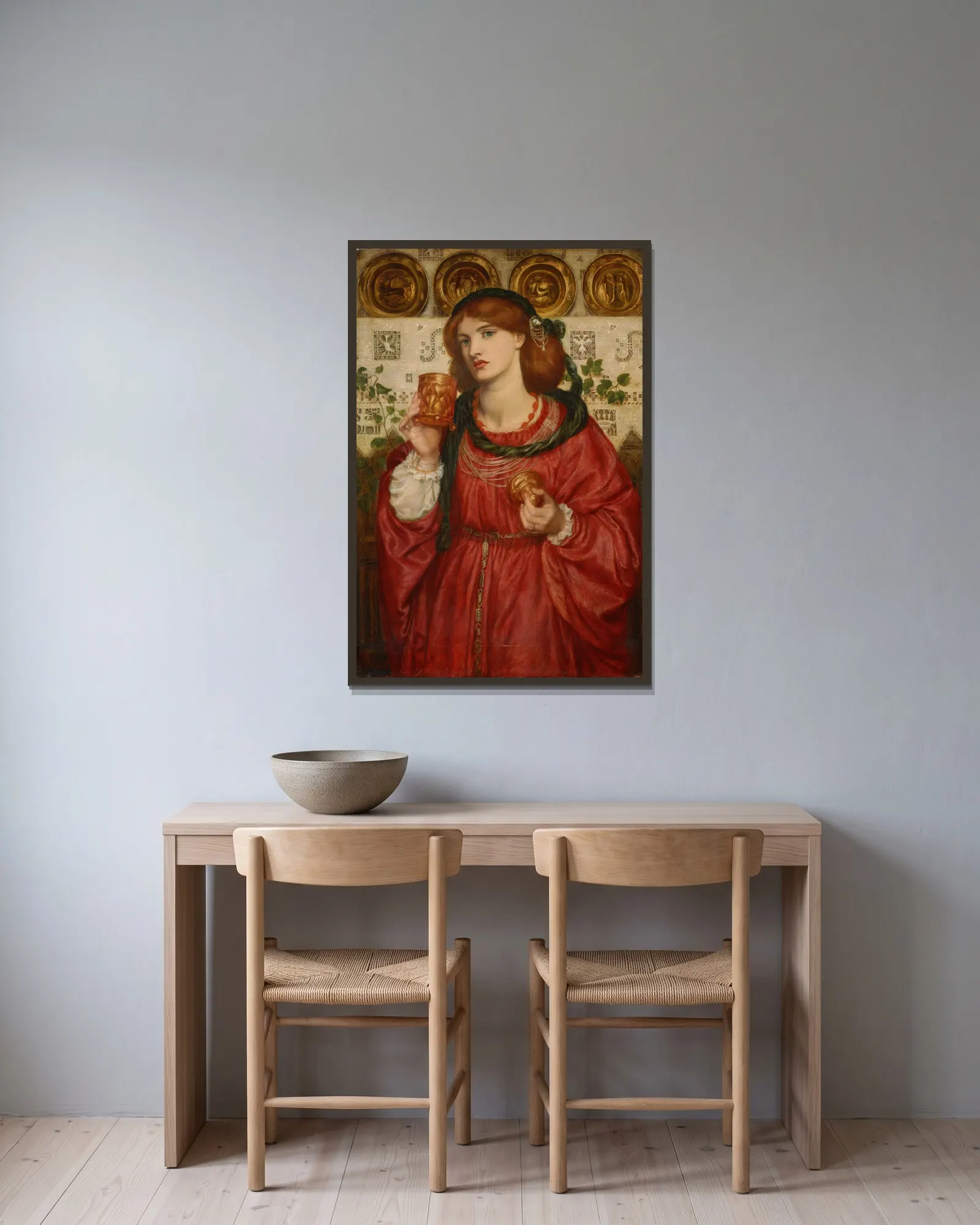 The Loving Cup – nr 2 av Dante Gabriel Rossetti inramad på en vägg