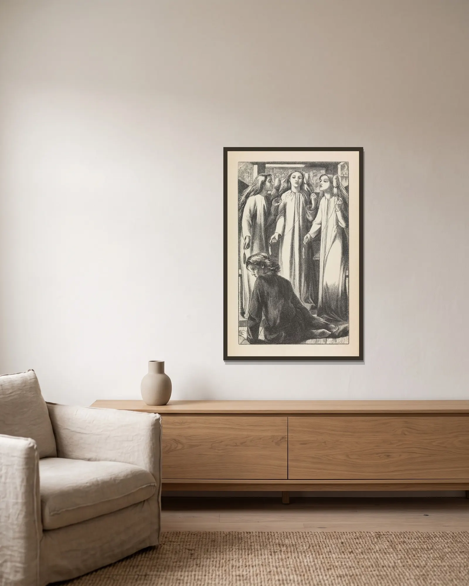 The Music Master av Dante Gabriel Rossetti inramad på en vägg