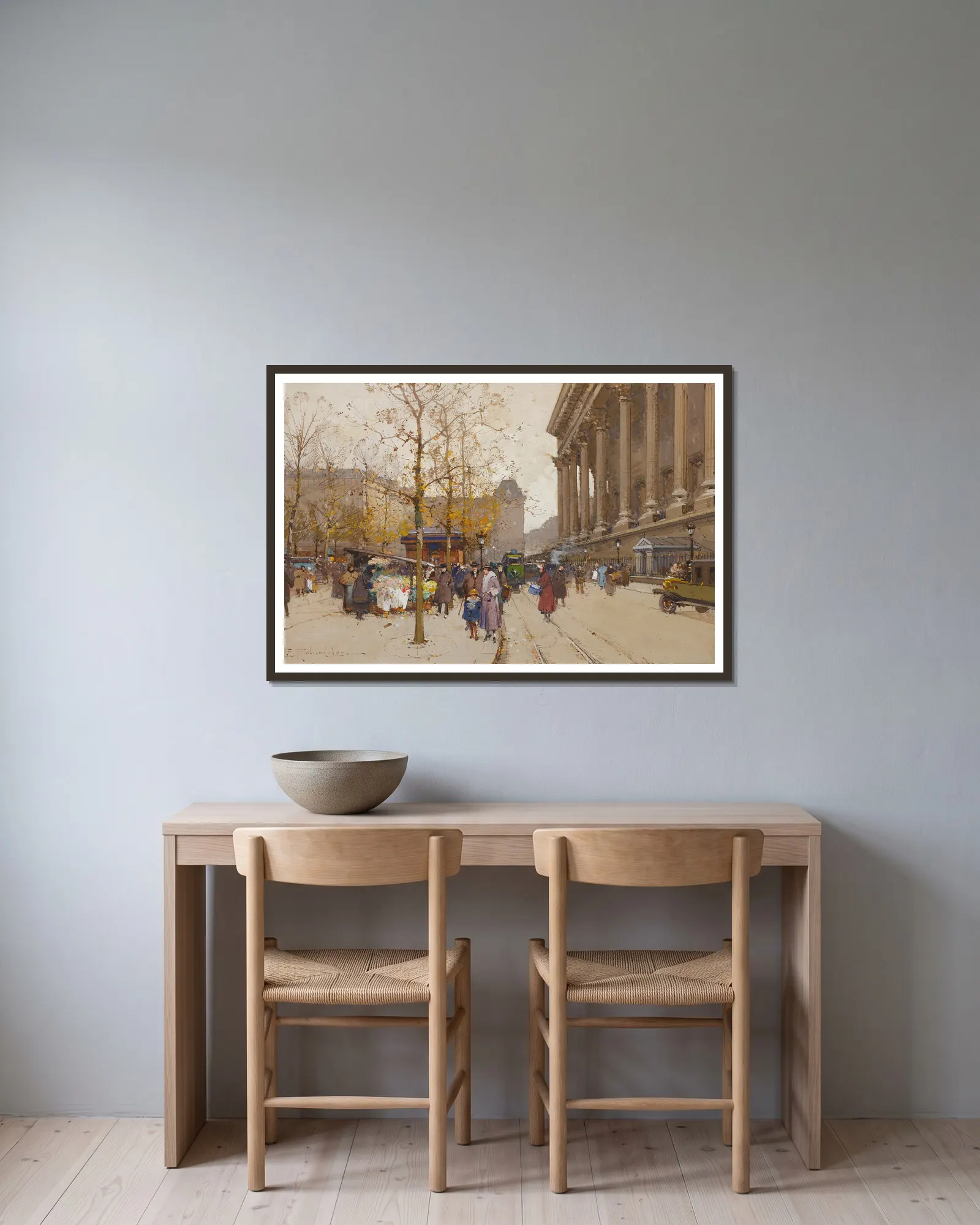 La Madeleine av Eugène Galien-Laloue inramad på en vägg