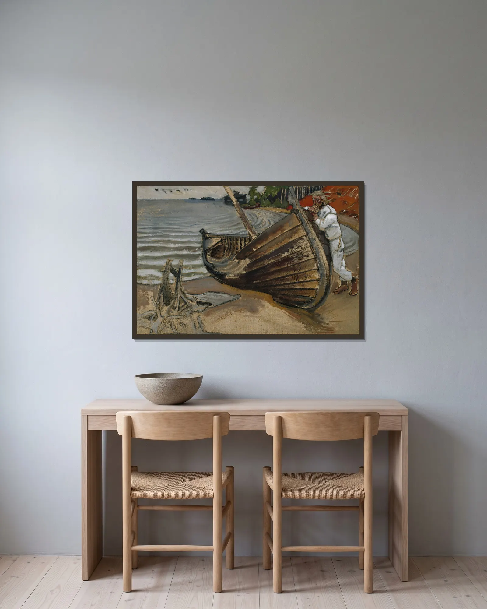 The Lamenting Boat av Akseli Gallen-Kallela inramad på en vägg