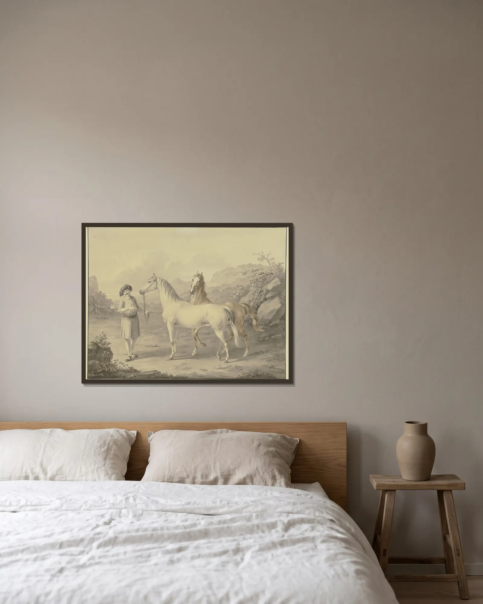 Arabian horses av Johann Georg Pforr inramad på en vägg