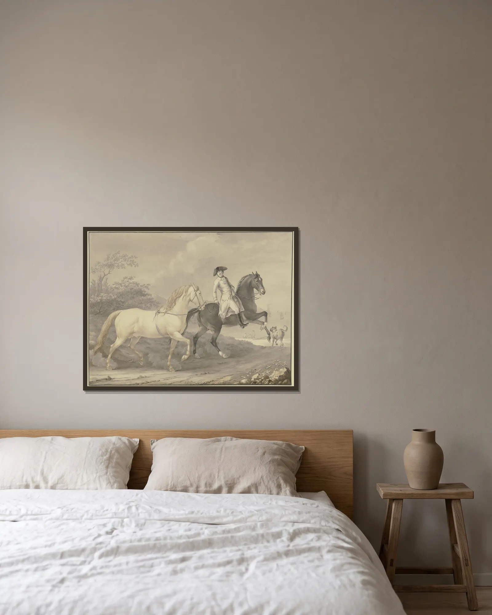 Danish horses av Johann Georg Pforr inramad på en vägg