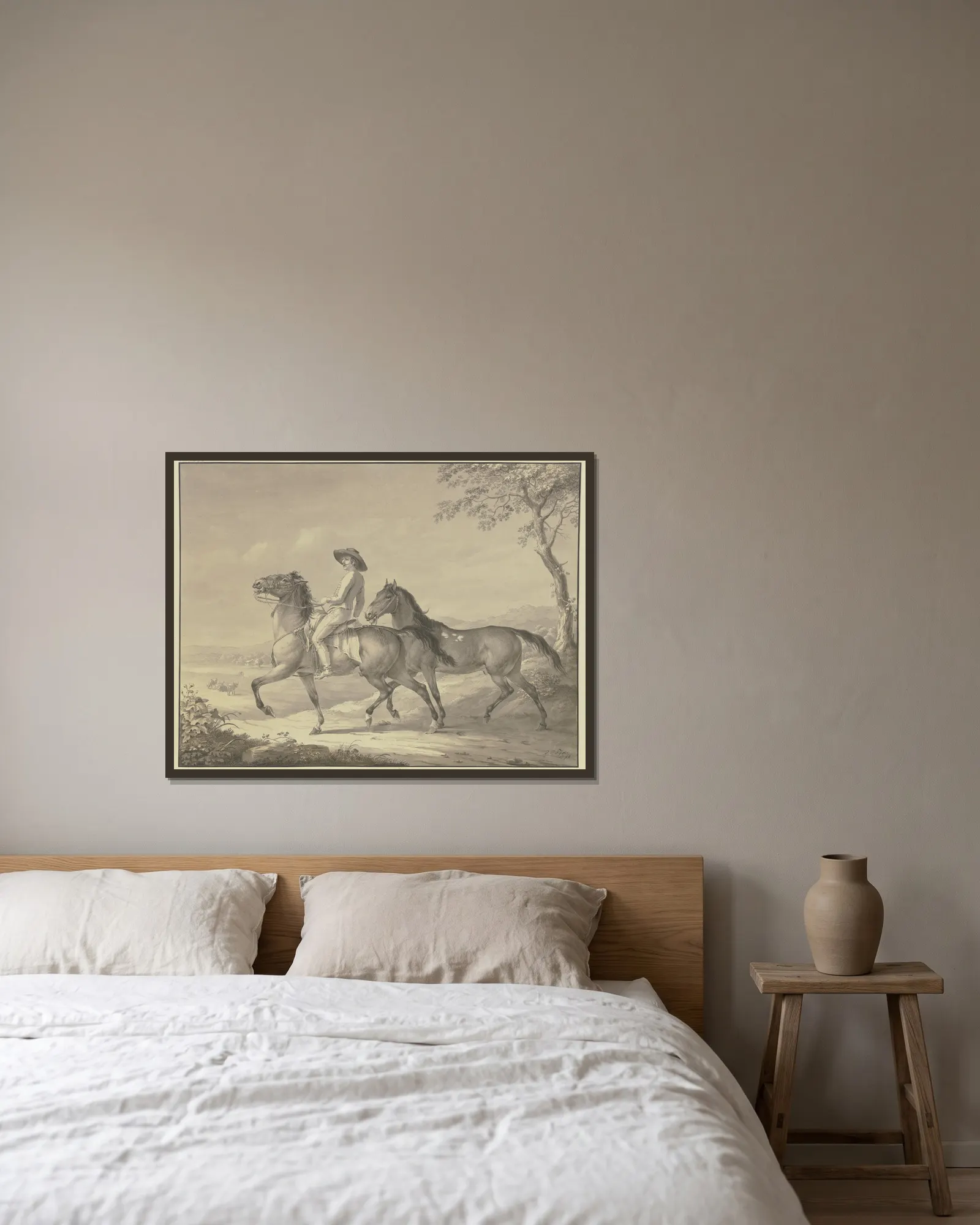 Hungarian horses av Johann Georg Pforr inramad på en vägg