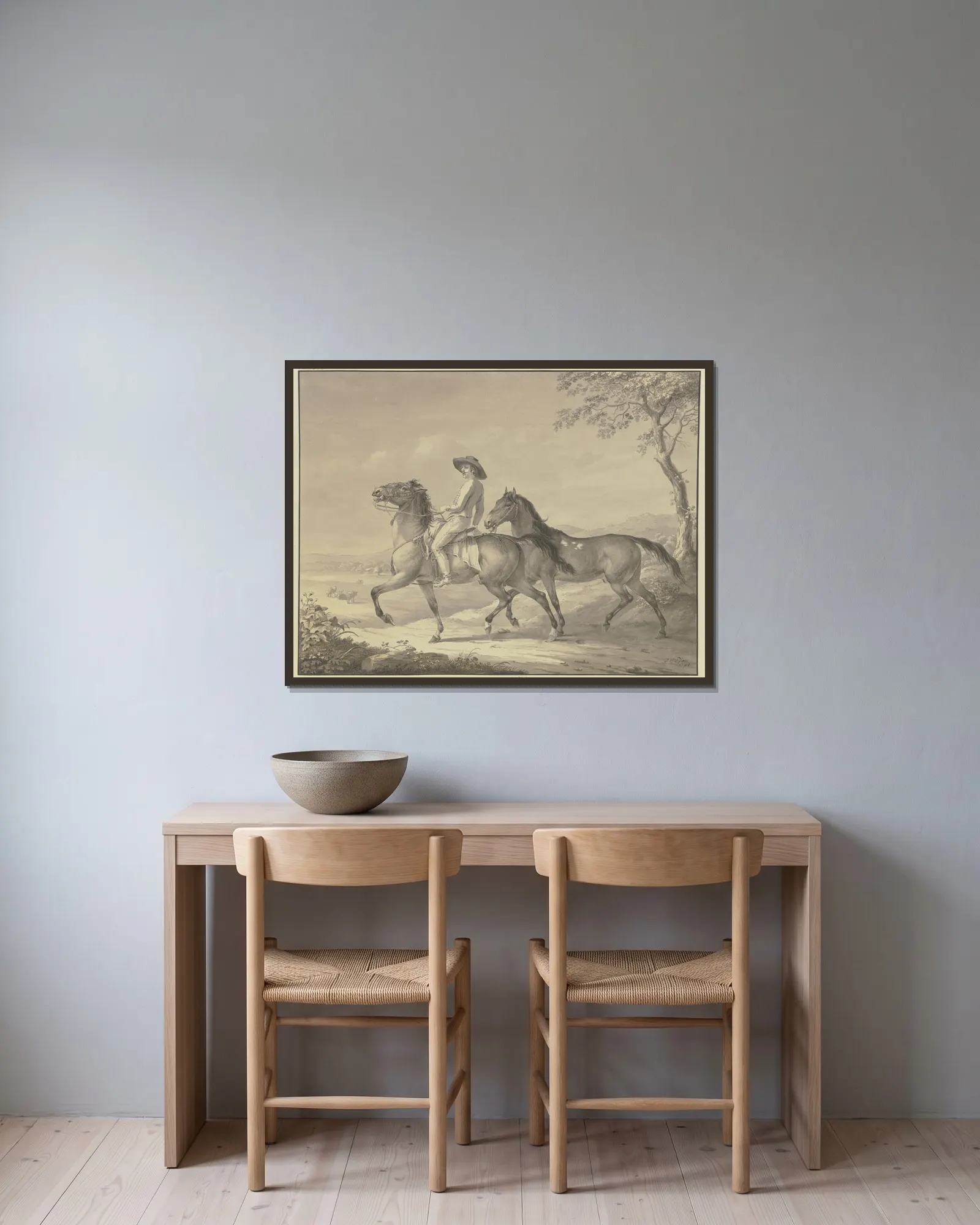 Hungarian horses av Johann Georg Pforr inramad på en vägg