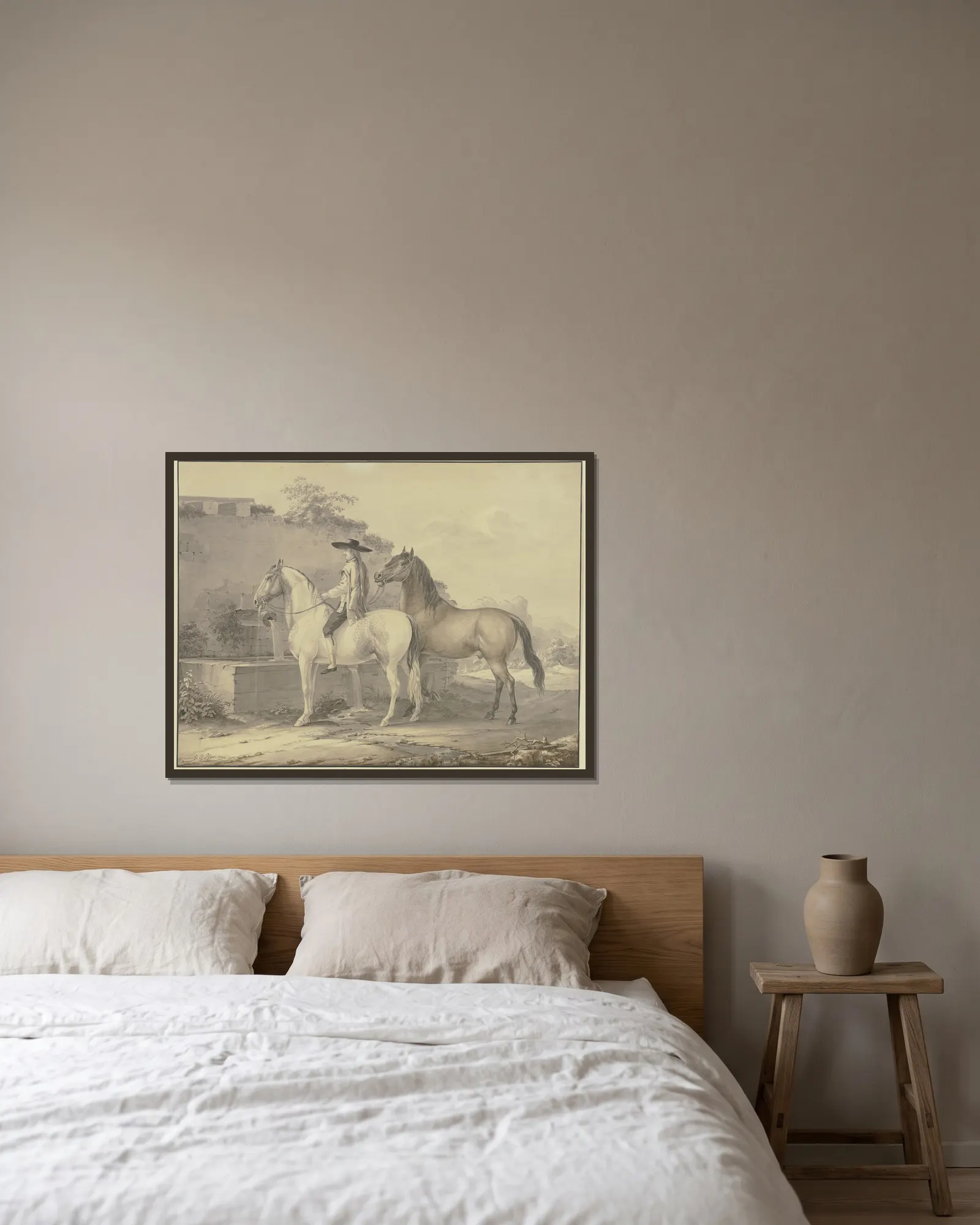 Spanish horses av Johann Georg Pforr inramad på en vägg
