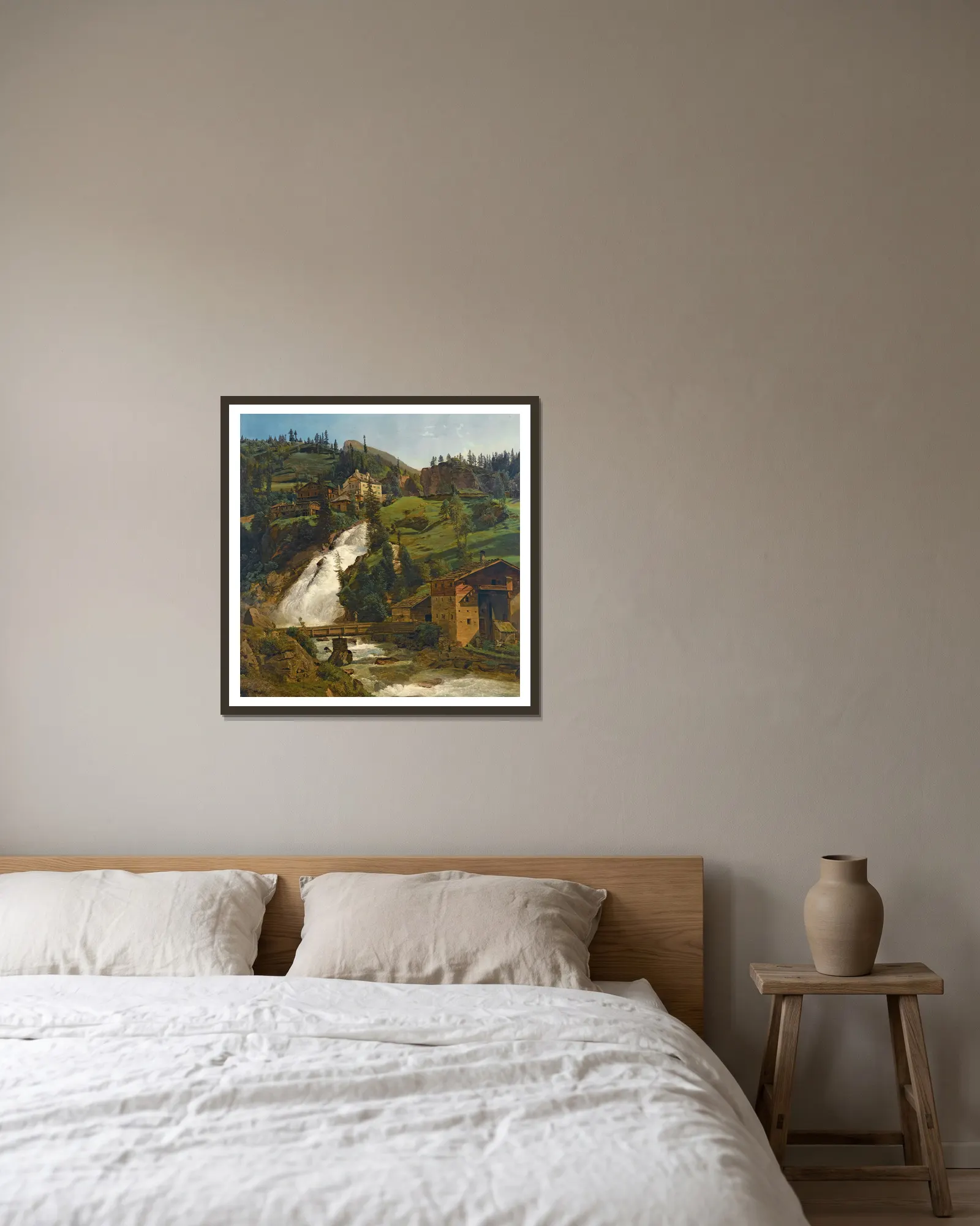 Wildbad Gastein (The Wildbad Gastein Falls) av Ferdinand Georg Waldmüller inramad på en vägg