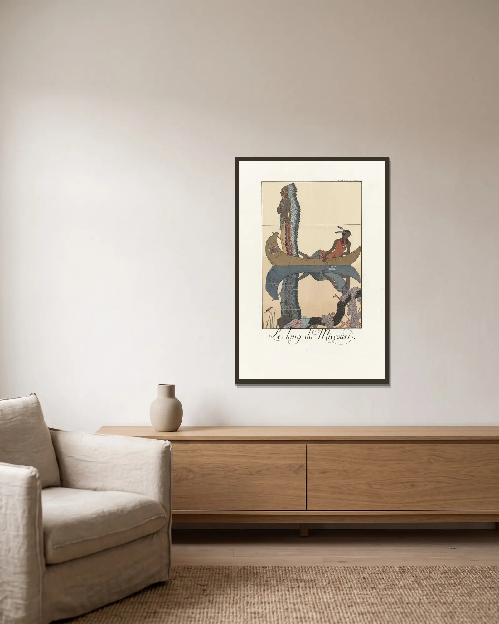Le long du Missouri av George Barbier inramad på en vägg