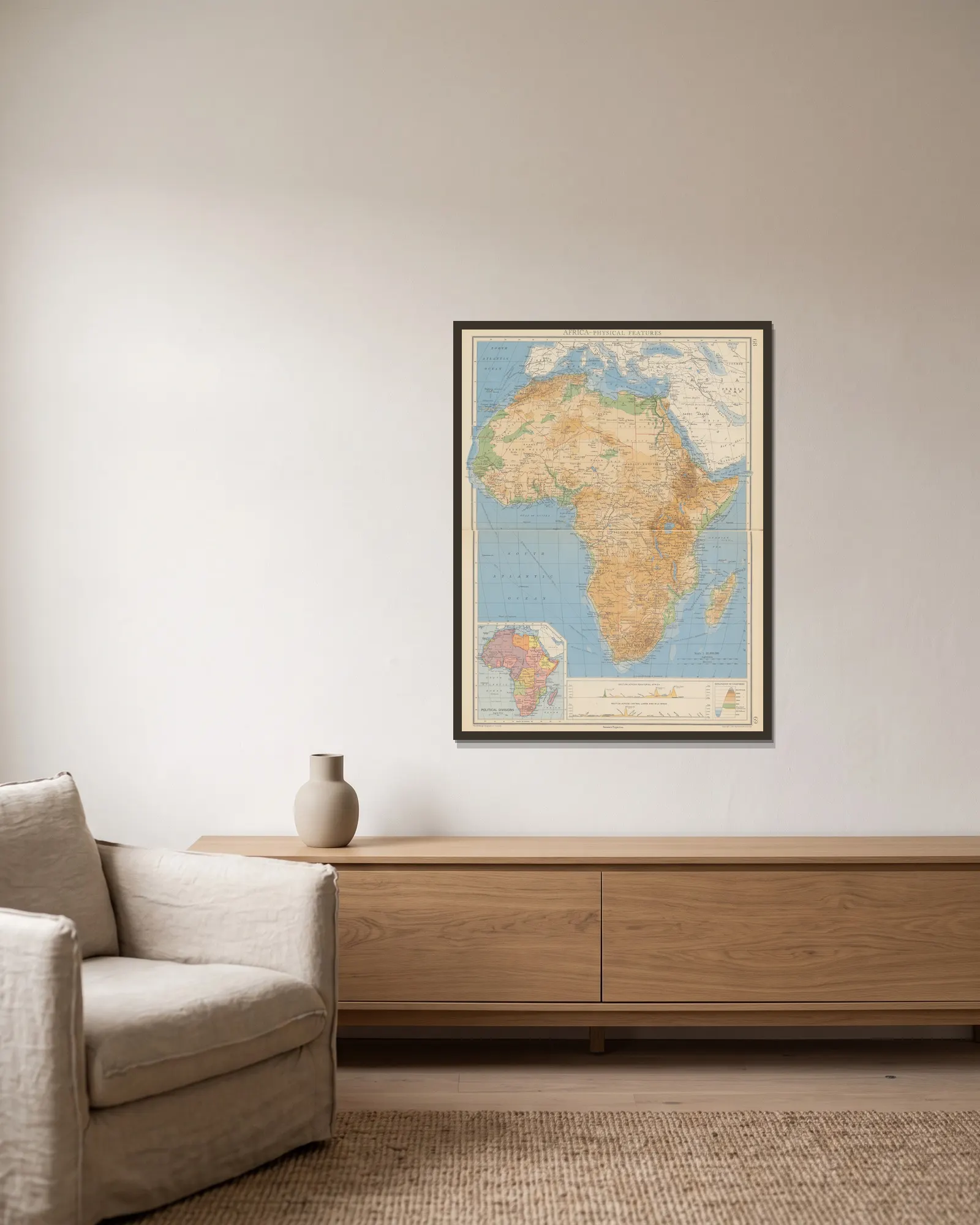 Africa – Physical Features av John George Bartholomew inramad på en vägg