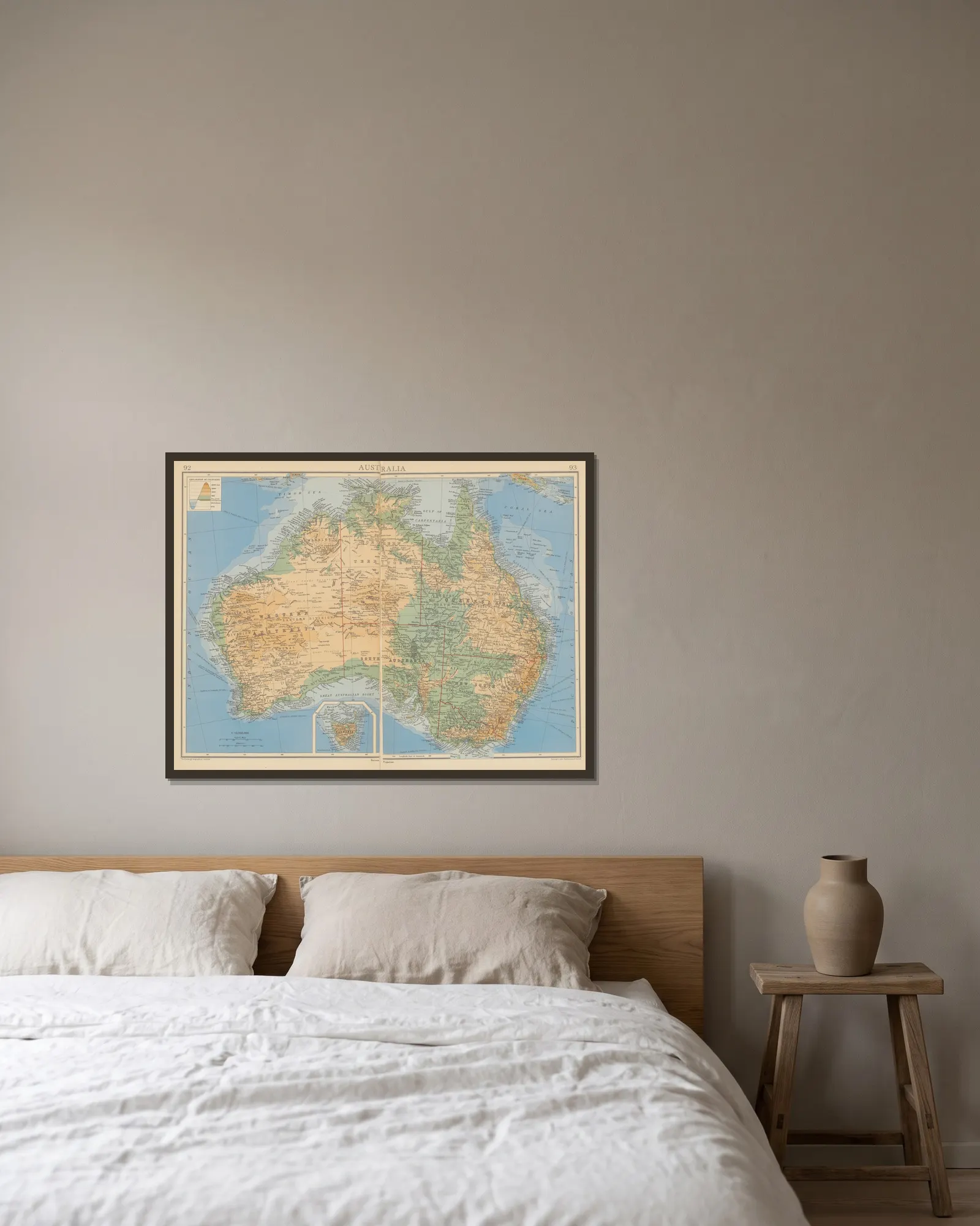 Australia av John George Bartholomew inramad på en vägg