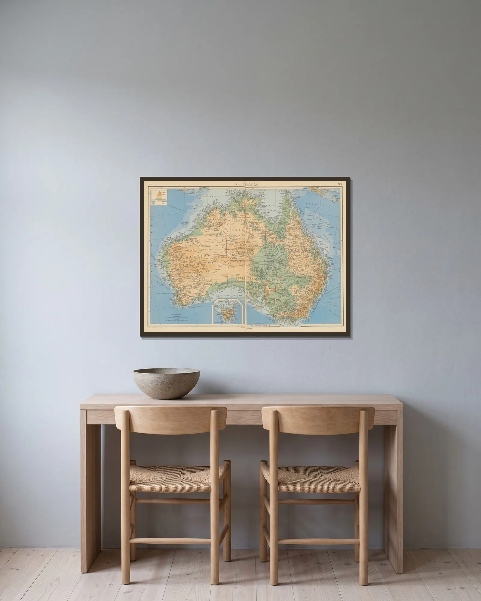 Australia av John George Bartholomew inramad på en vägg
