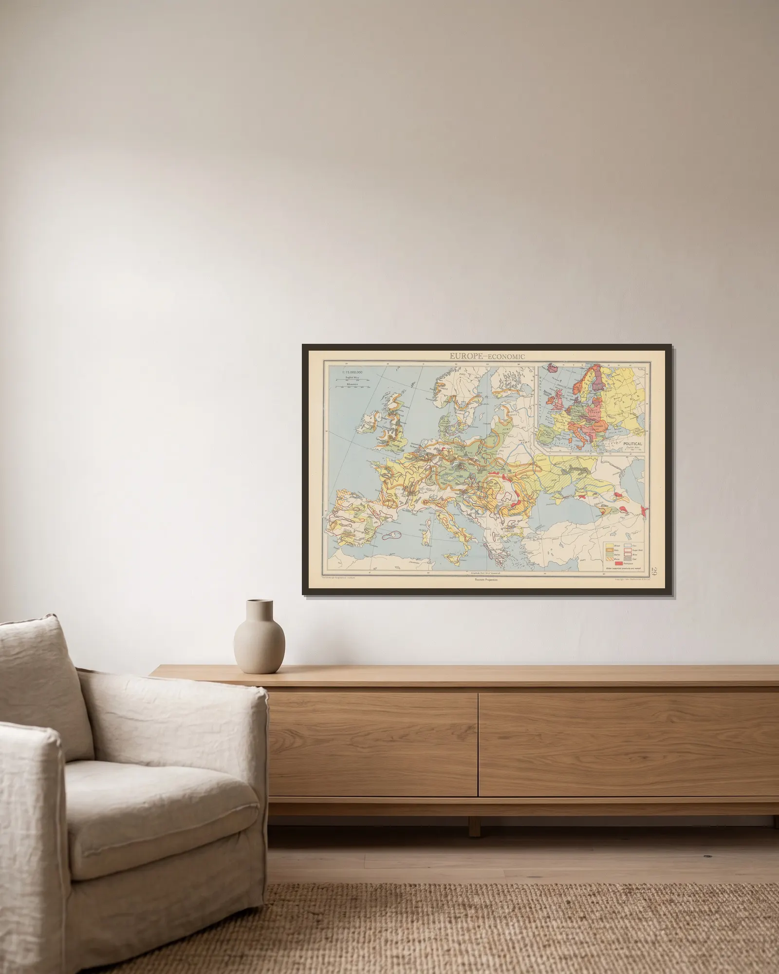 Europe, Economic av John George Bartholomew inramad på en vägg