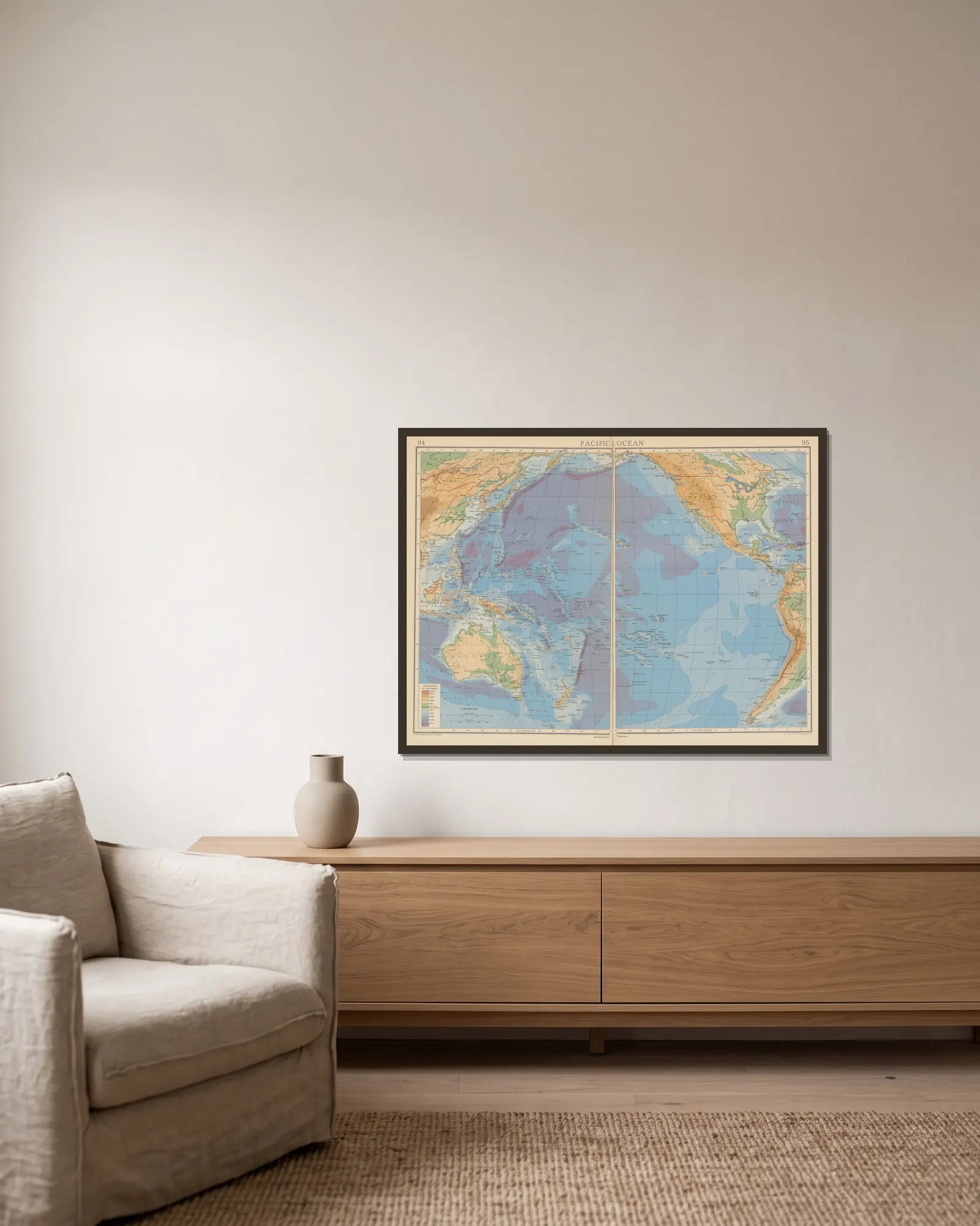 Pacific Ocean av John George Bartholomew inramad på en vägg