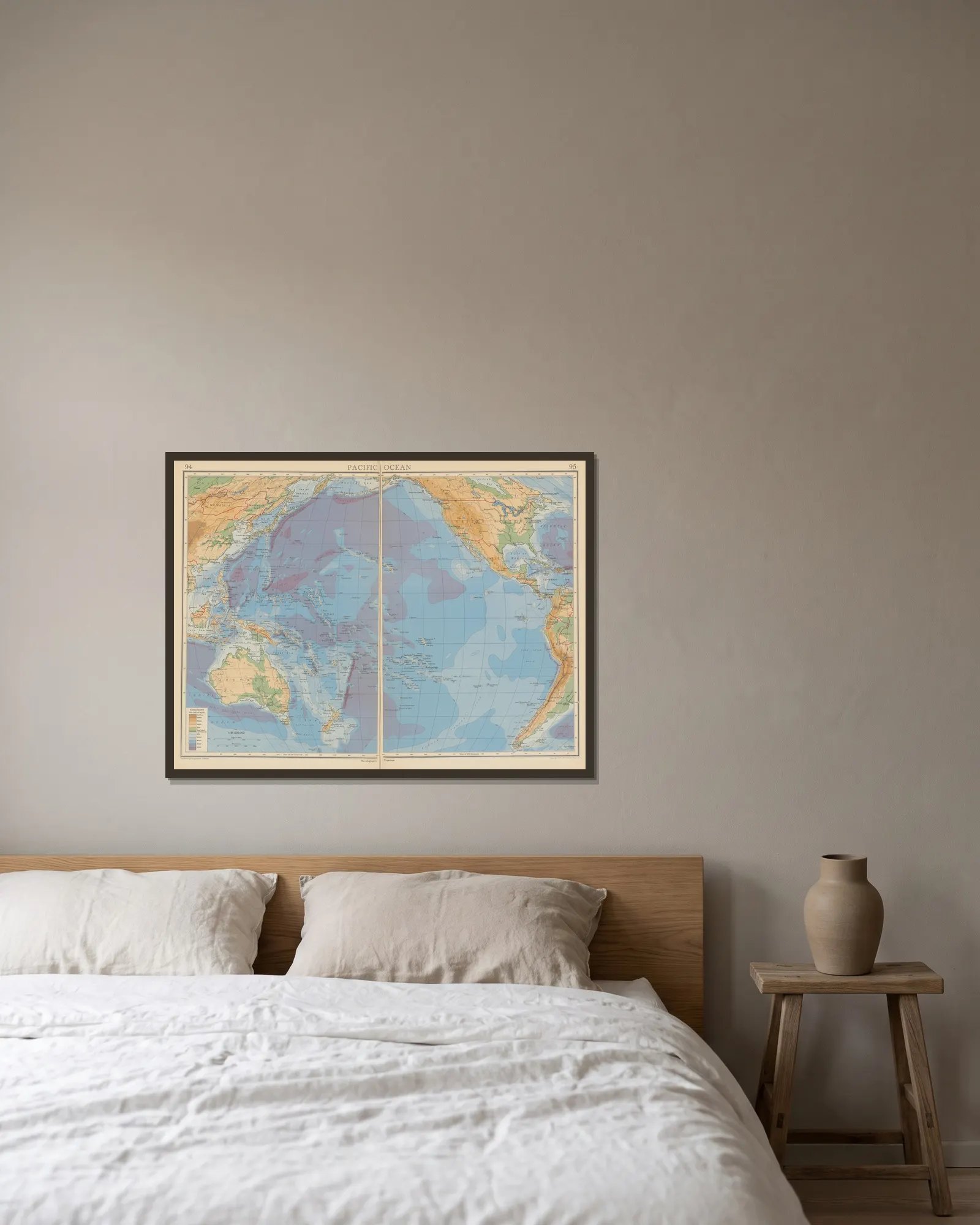 Pacific Ocean av John George Bartholomew inramad på en vägg
