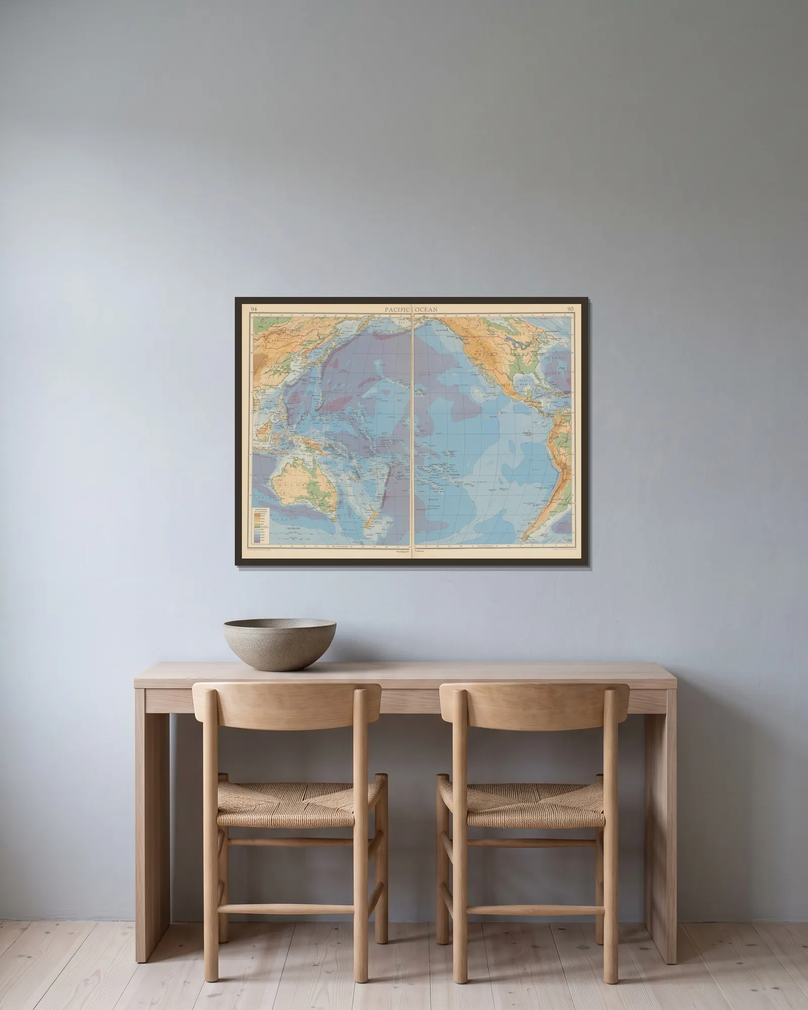 Pacific Ocean av John George Bartholomew inramad på en vägg