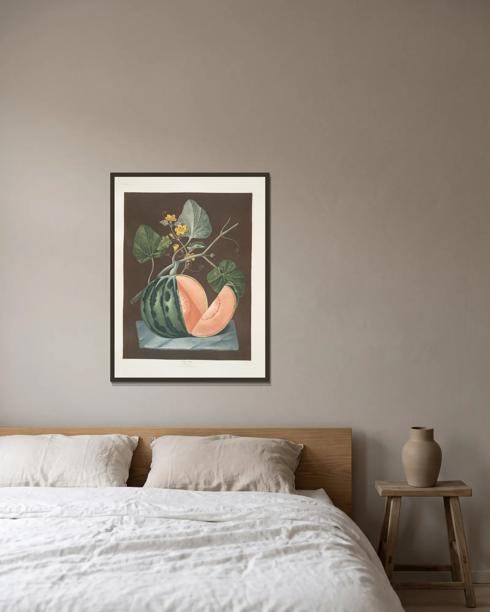 Polinac melon. av George Brookshaw inramad på en vägg