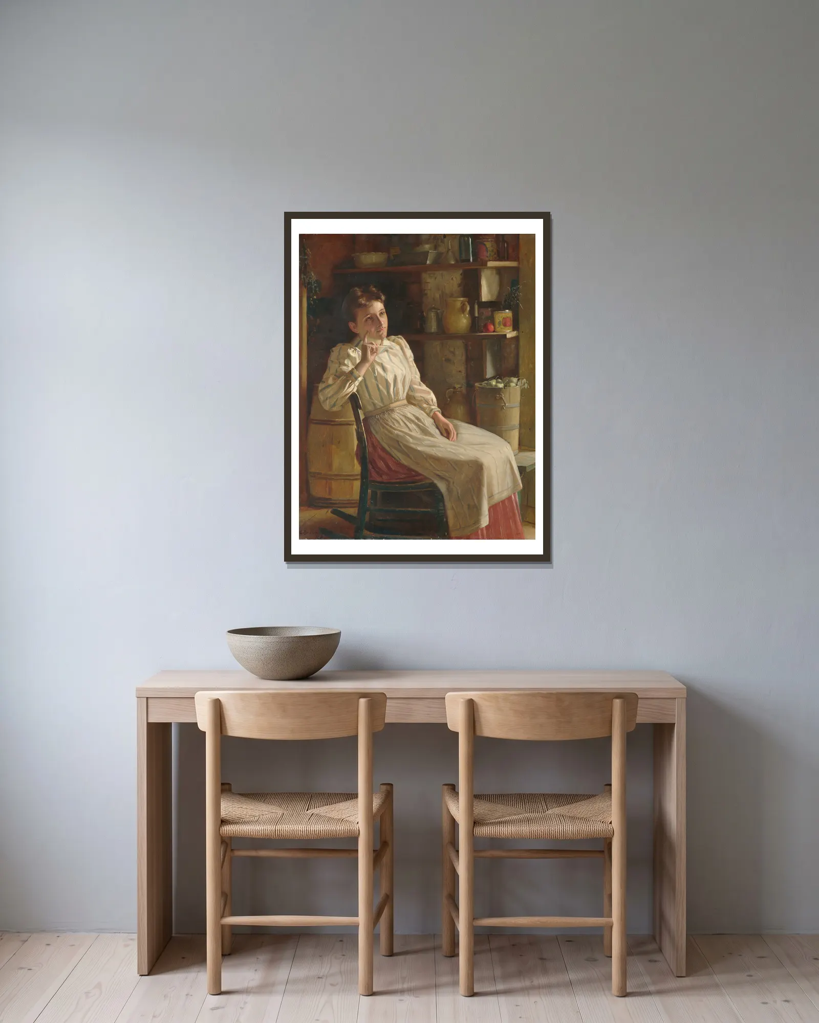 Meditation av John George Brown inramad på en vägg