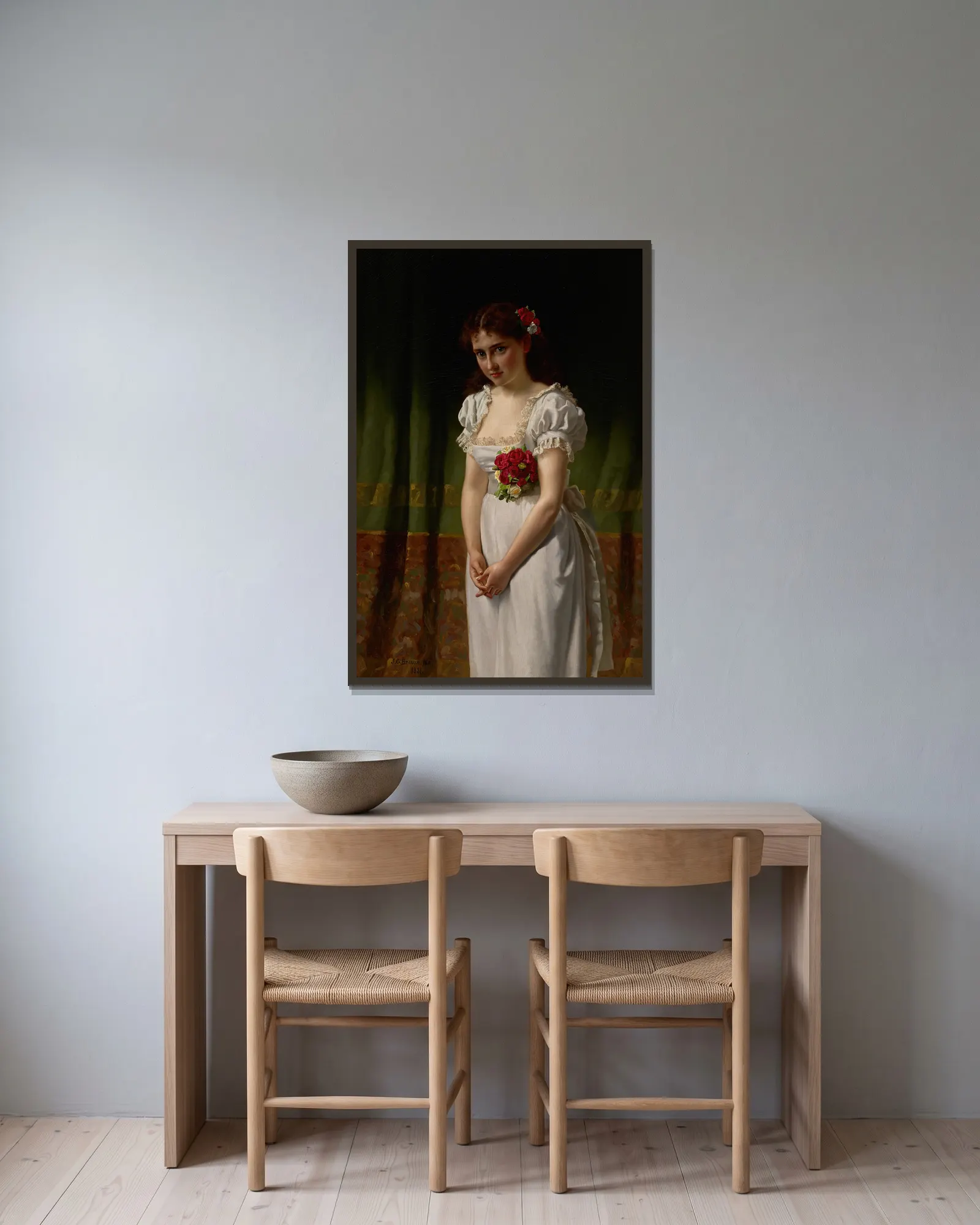 Meditation av John George Brown inramad på en vägg