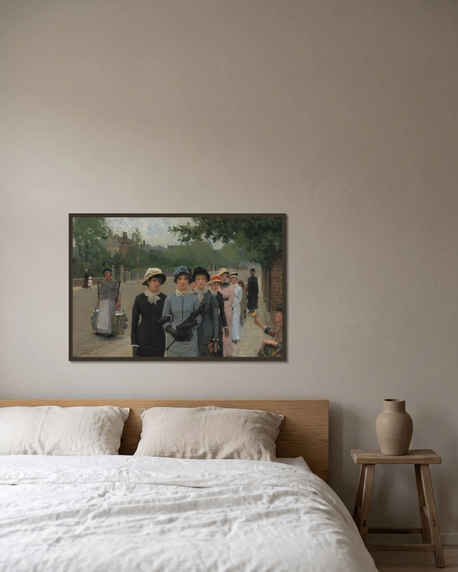 Schoolgirls av Sir George Clausen inramad på en vägg