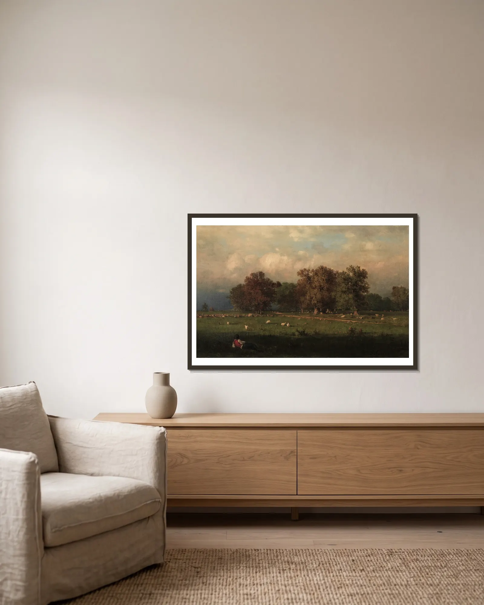 Durham, Connecticut av George Inness inramad på en vägg