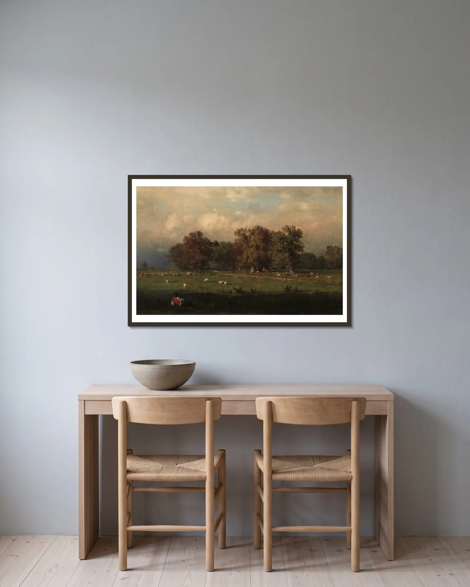 Durham, Connecticut av George Inness inramad på en vägg