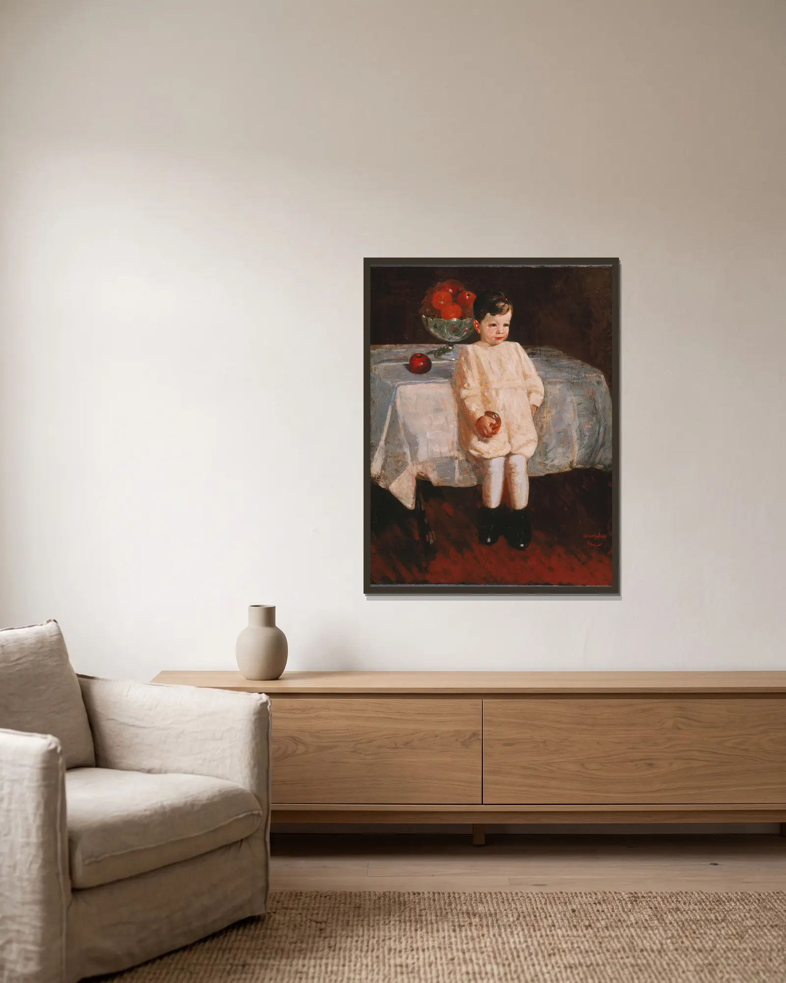 Sulky Boy av George Luks inramad på en vägg