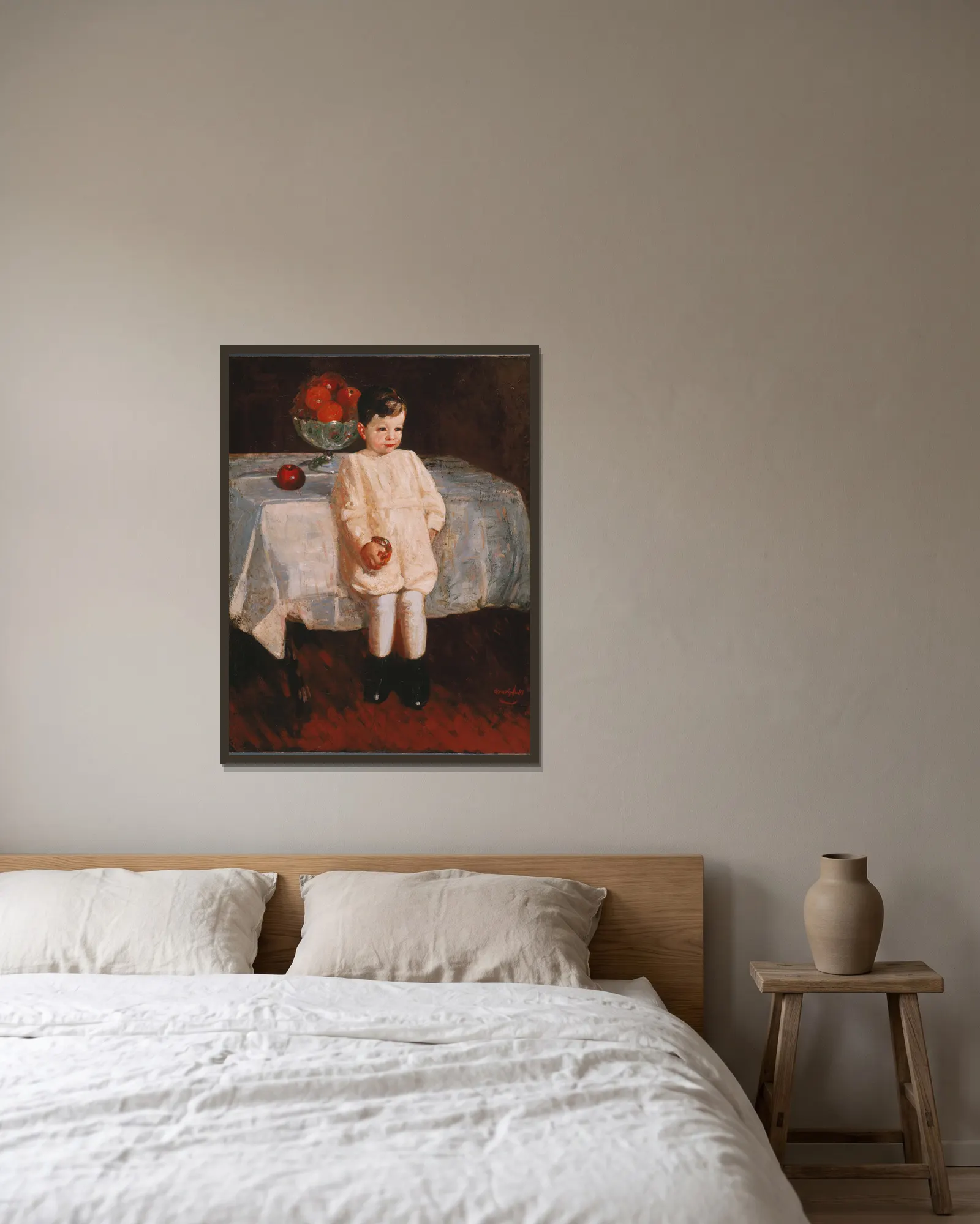 Sulky Boy av George Luks inramad på en vägg
