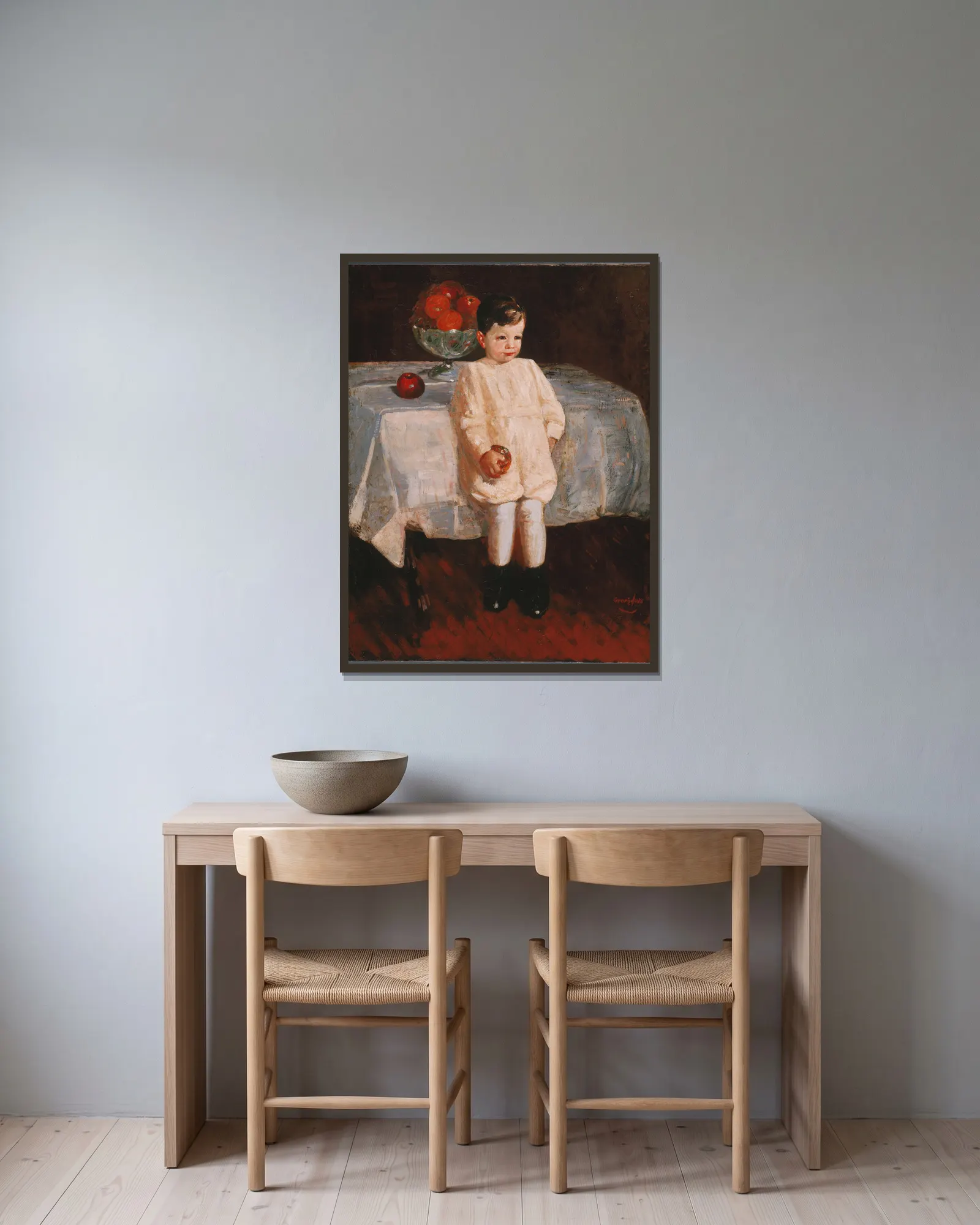 Sulky Boy av George Luks inramad på en vägg