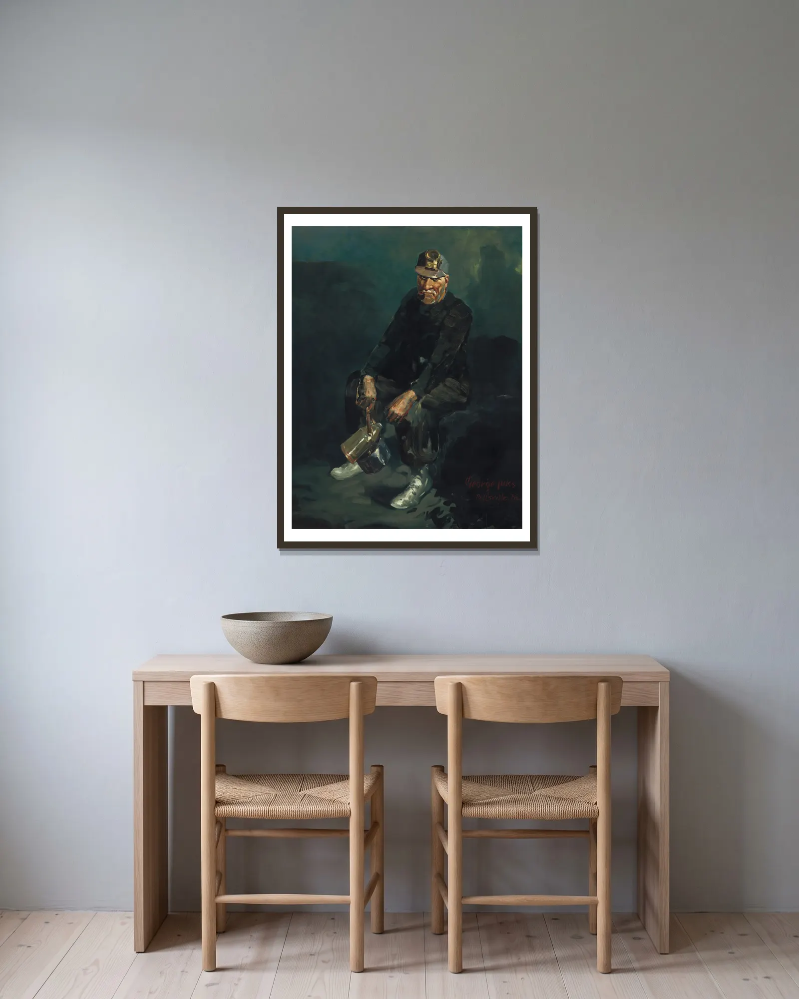 The Fire Boss av George Luks inramad på en vägg