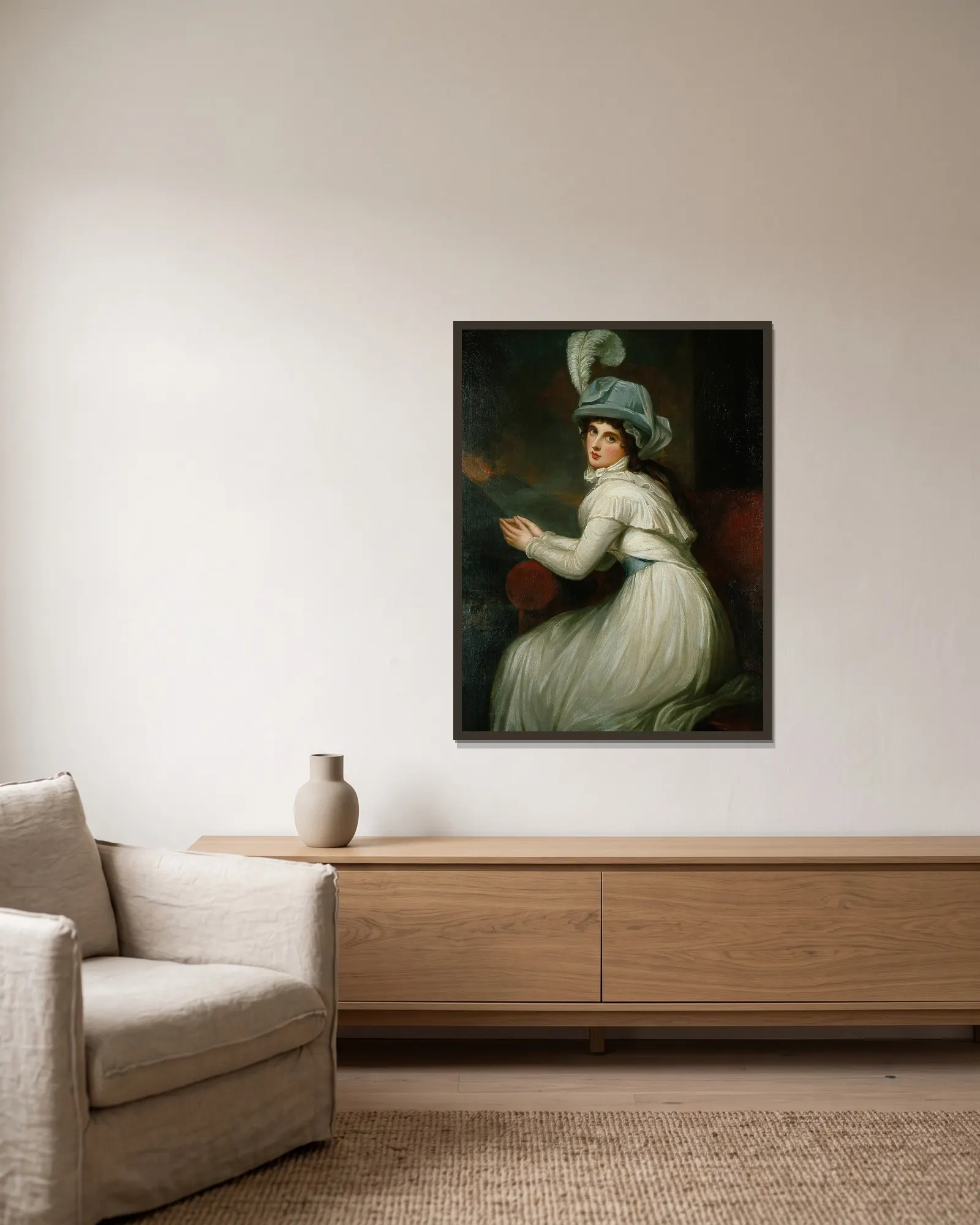 Lady Hamilton av George Romney inramad på en vägg