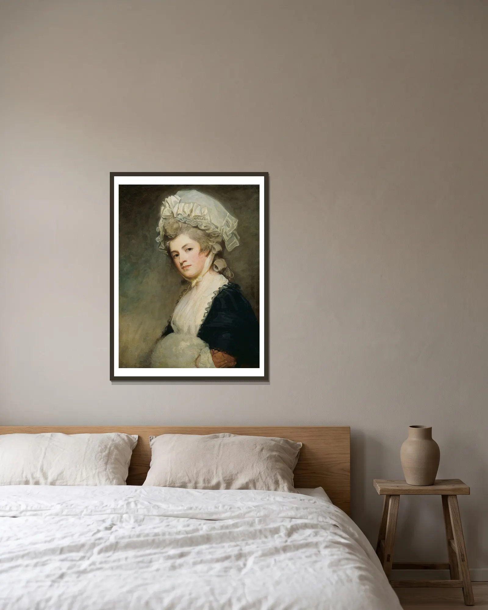 Mrs Mary Robinson av George Romney inramad på en vägg