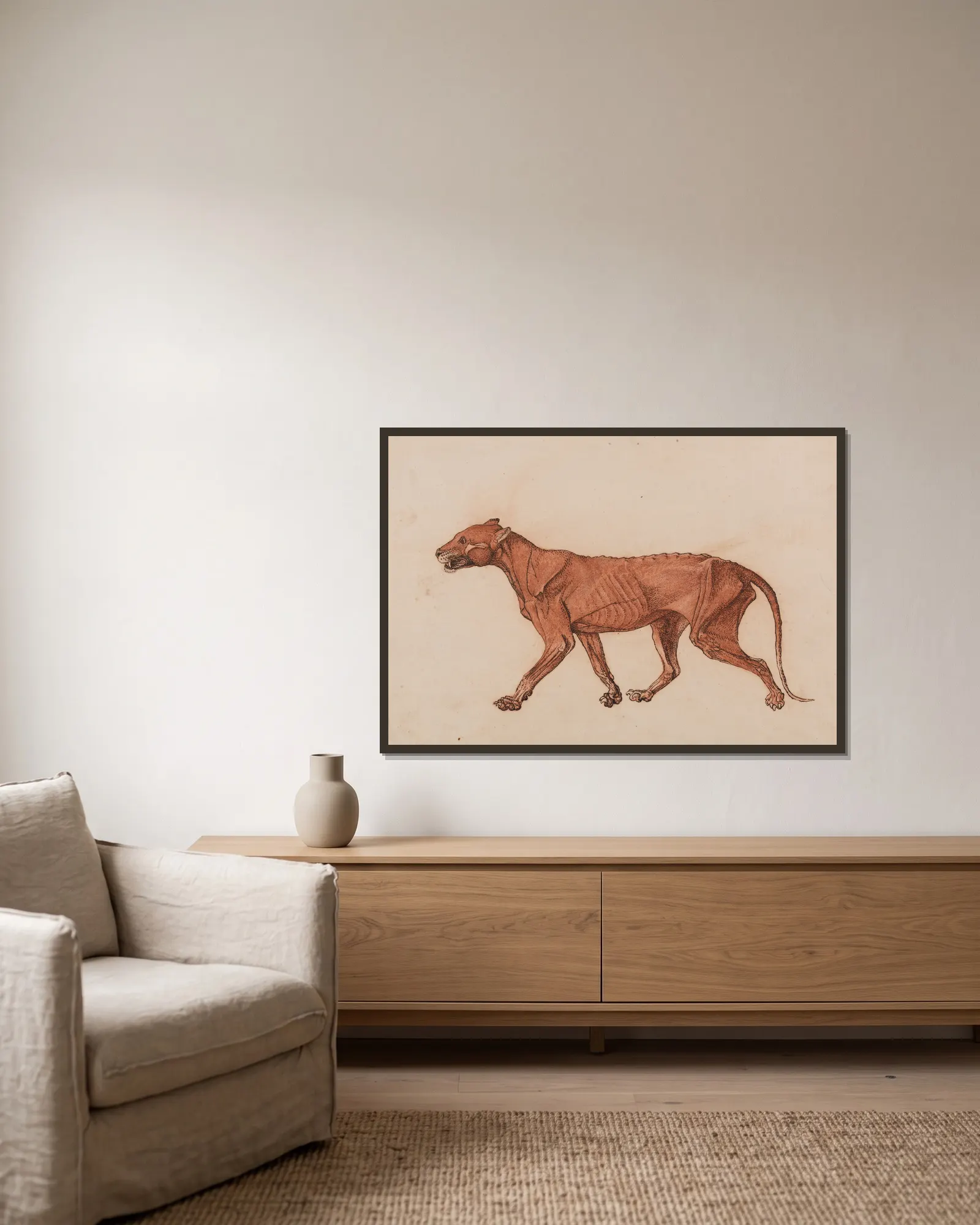 Tiger Body, Lateral View (1795 to 1806), 1795 – nr 3 av George Stubbs inramad på en vägg
