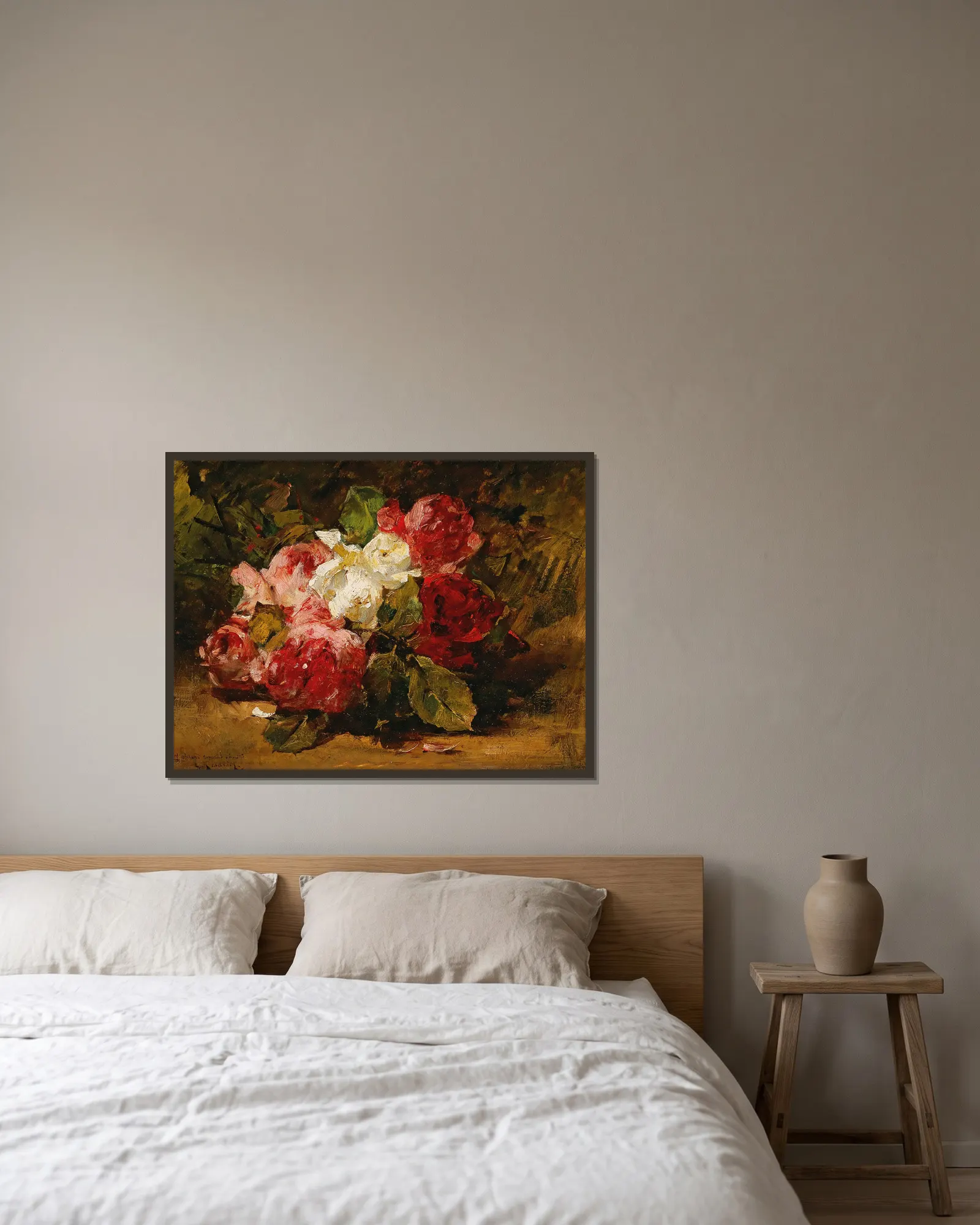 Roses III av Georges Jeannin inramad på en vägg