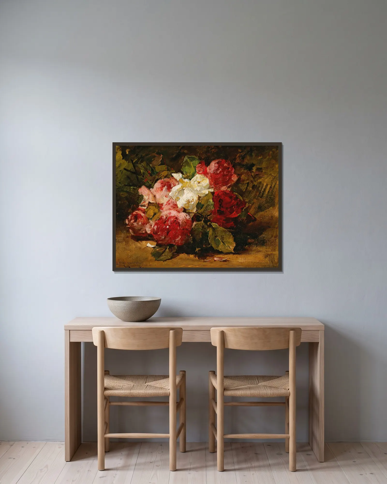 Roses III av Georges Jeannin inramad på en vägg