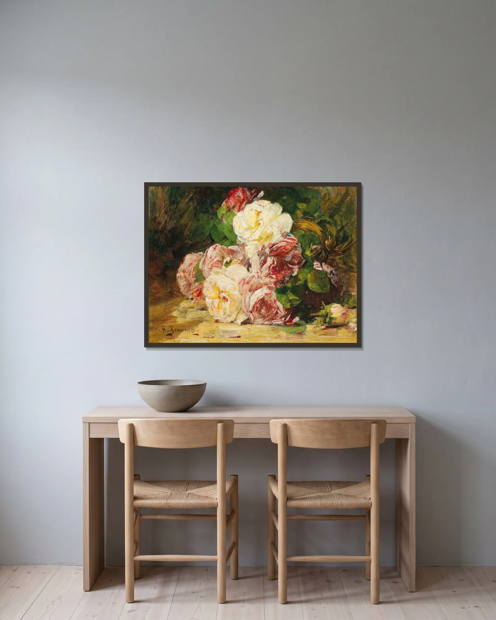 Roses V av Georges Jeannin inramad på en vägg