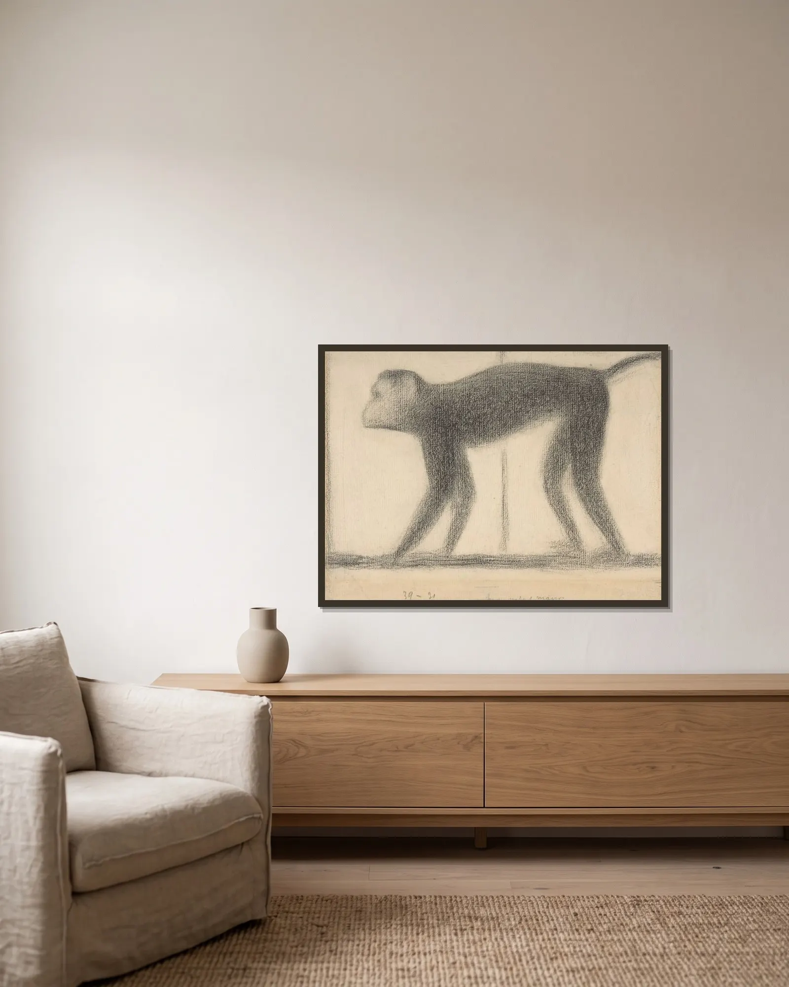 Monkey av Georges Seurat inramad på en vägg