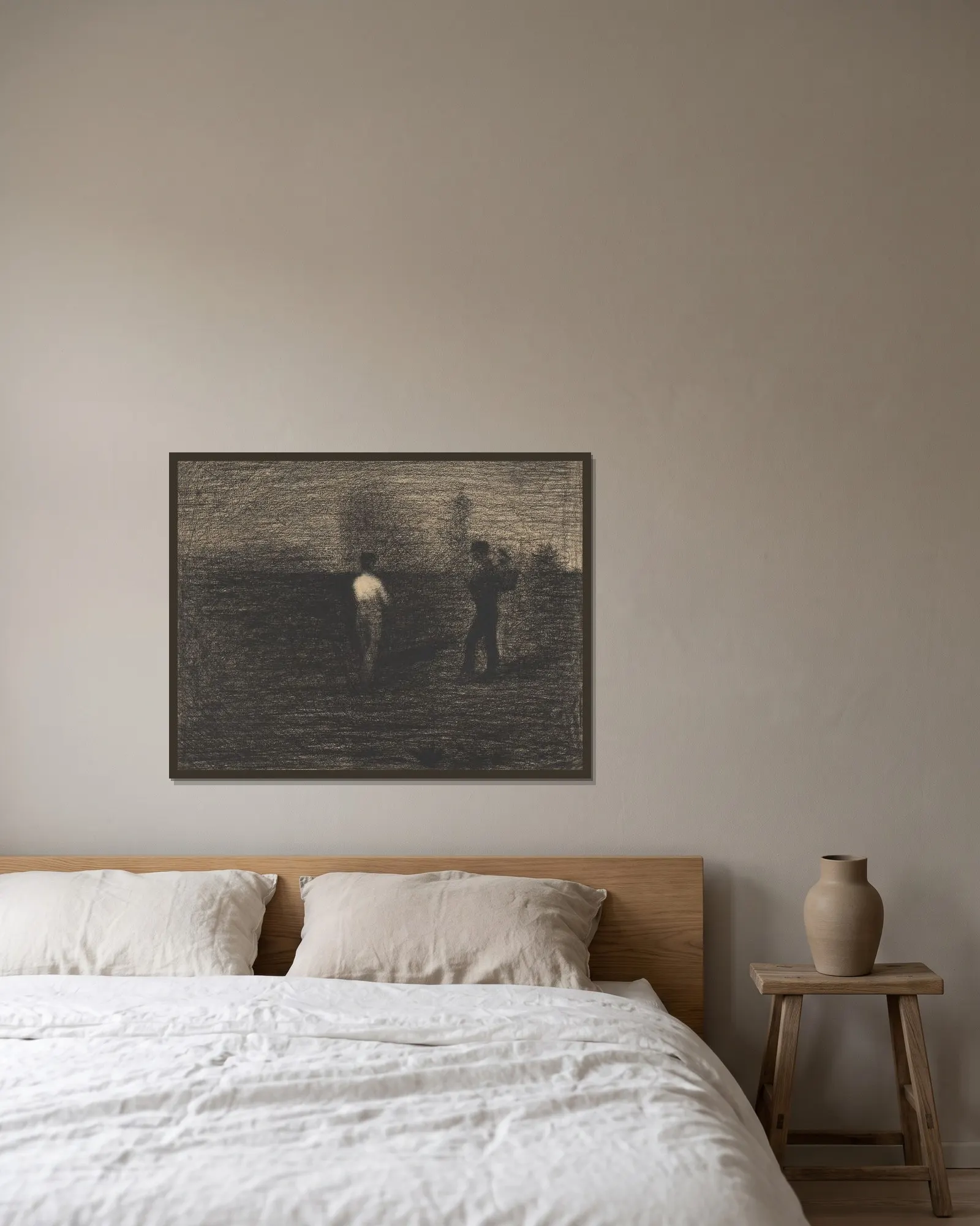 Peasants av Georges Seurat inramad på en vägg