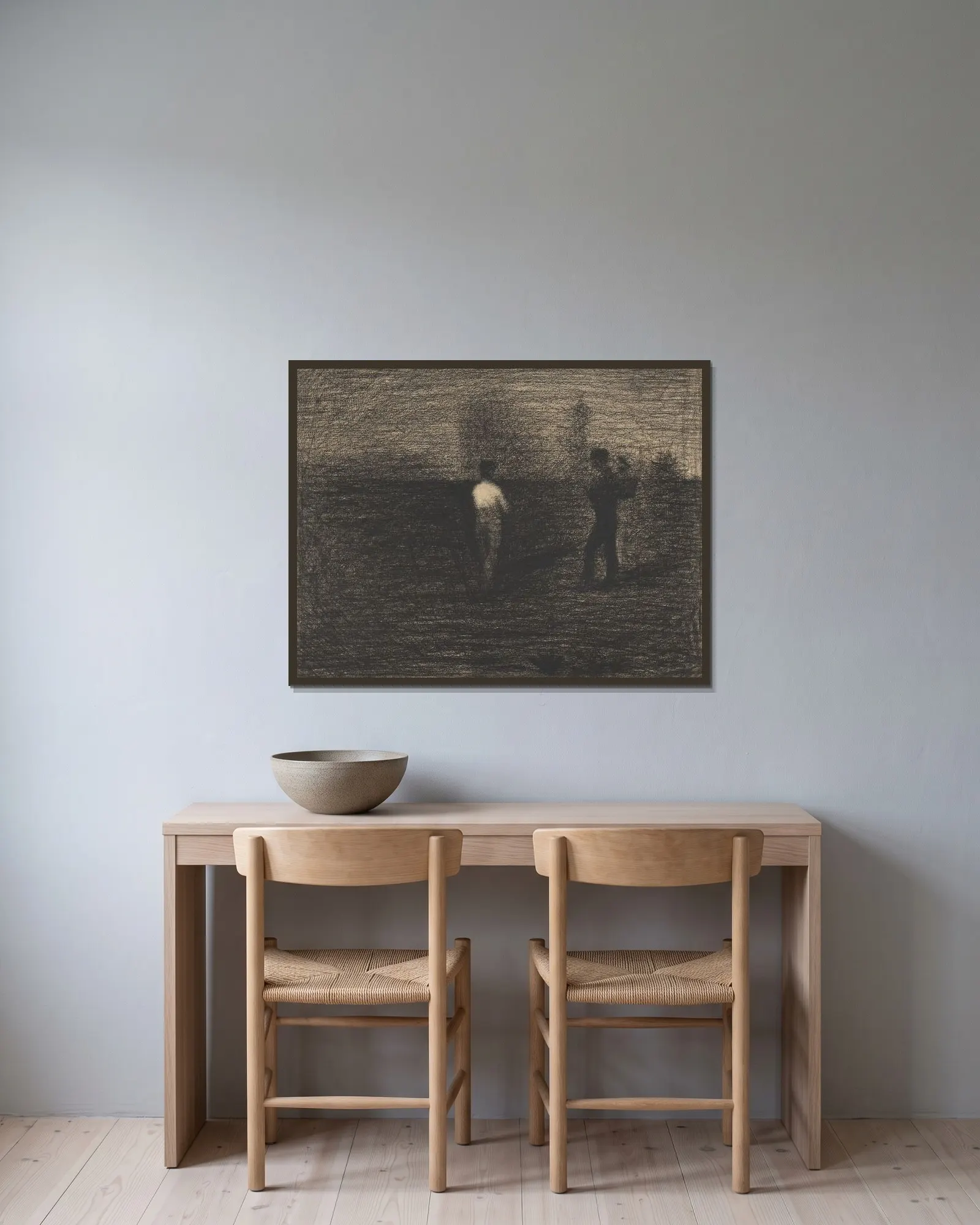 Peasants av Georges Seurat inramad på en vägg