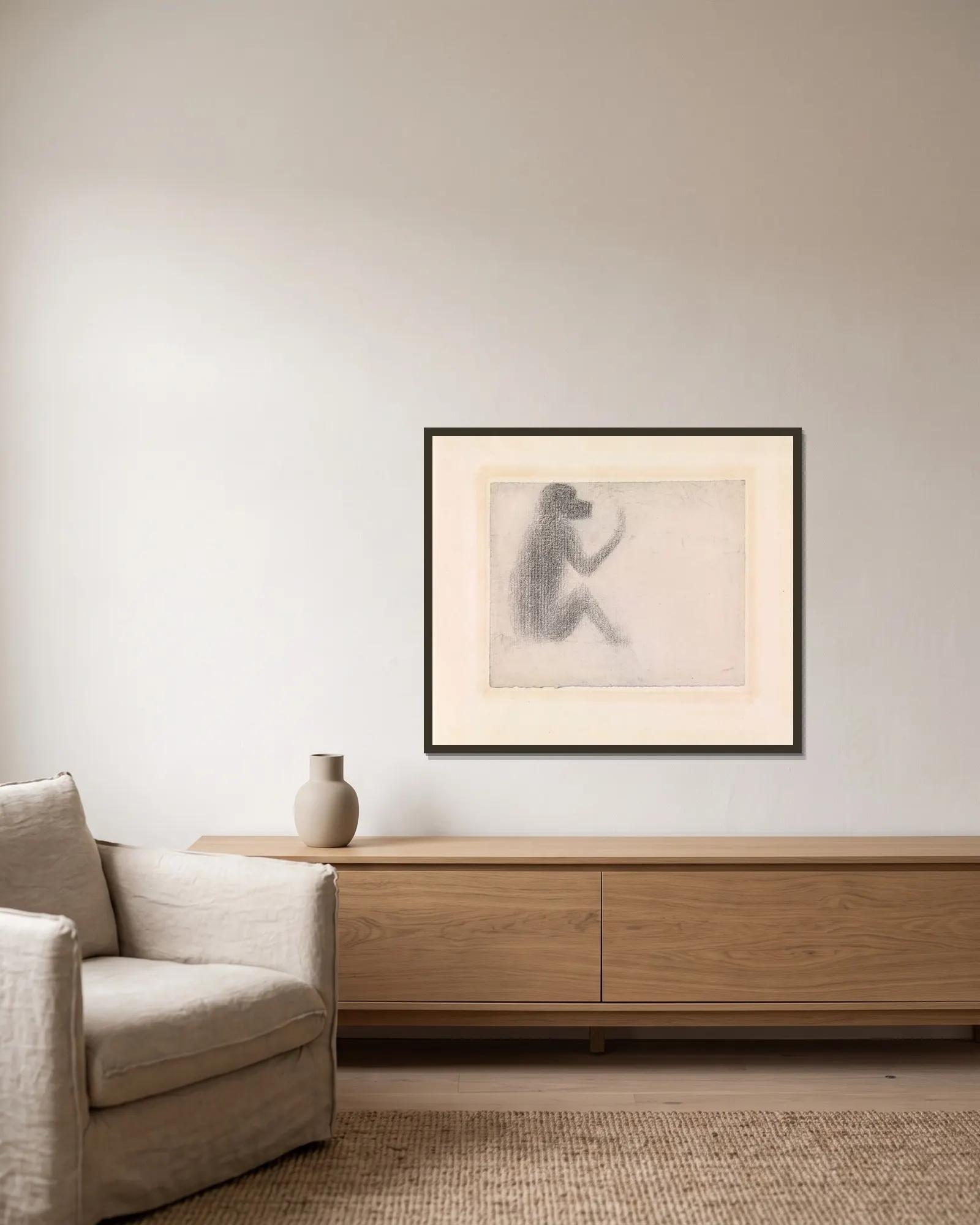 Seated Monkey av Georges Seurat inramad på en vägg