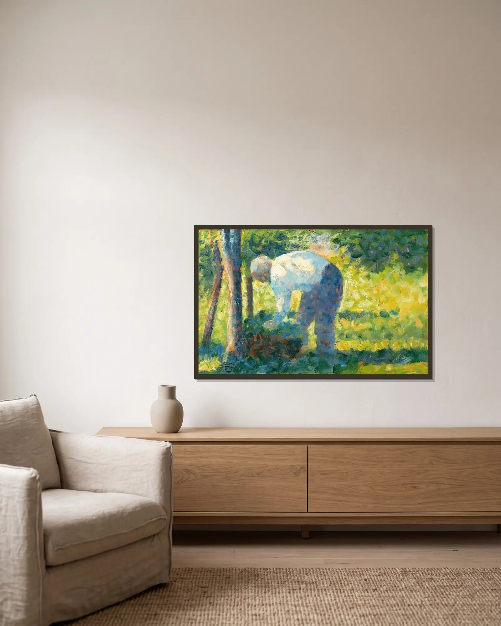 The Gardener av Georges Seurat inramad på en vägg