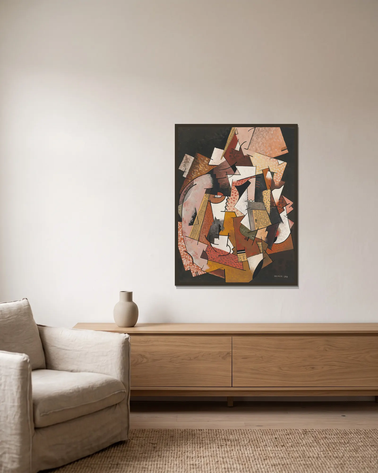 Composition au papier journal av Georges Valmier inramad på en vägg
