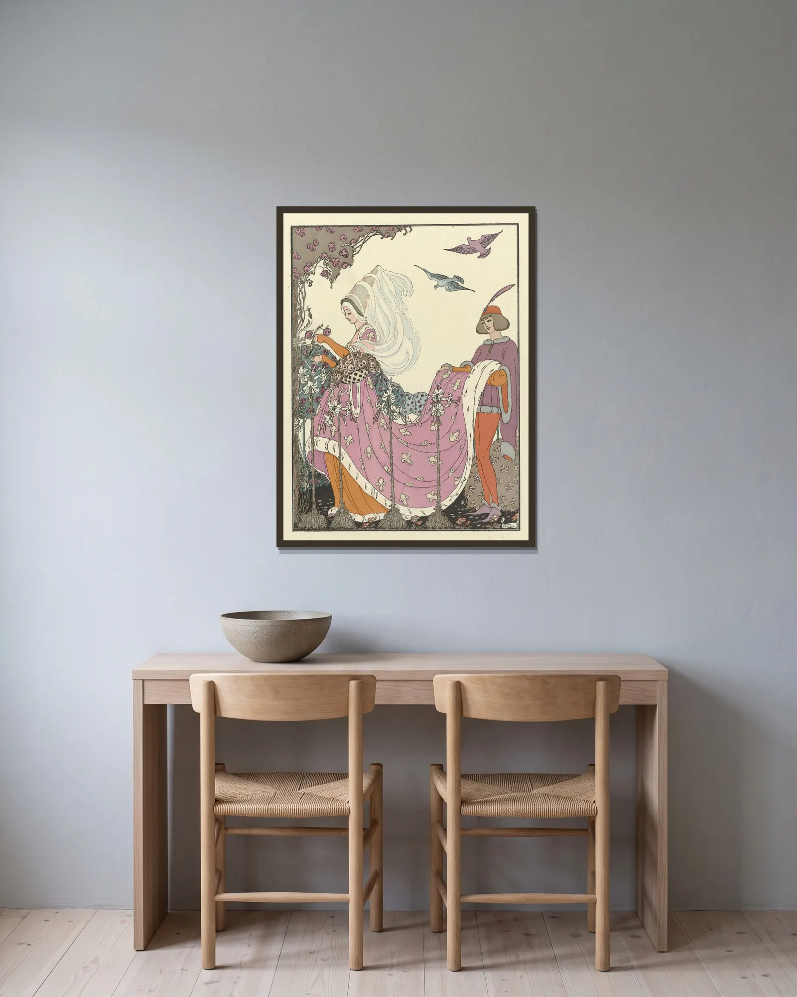La jolie Cueillette av Gerda Wegener inramad på en vägg