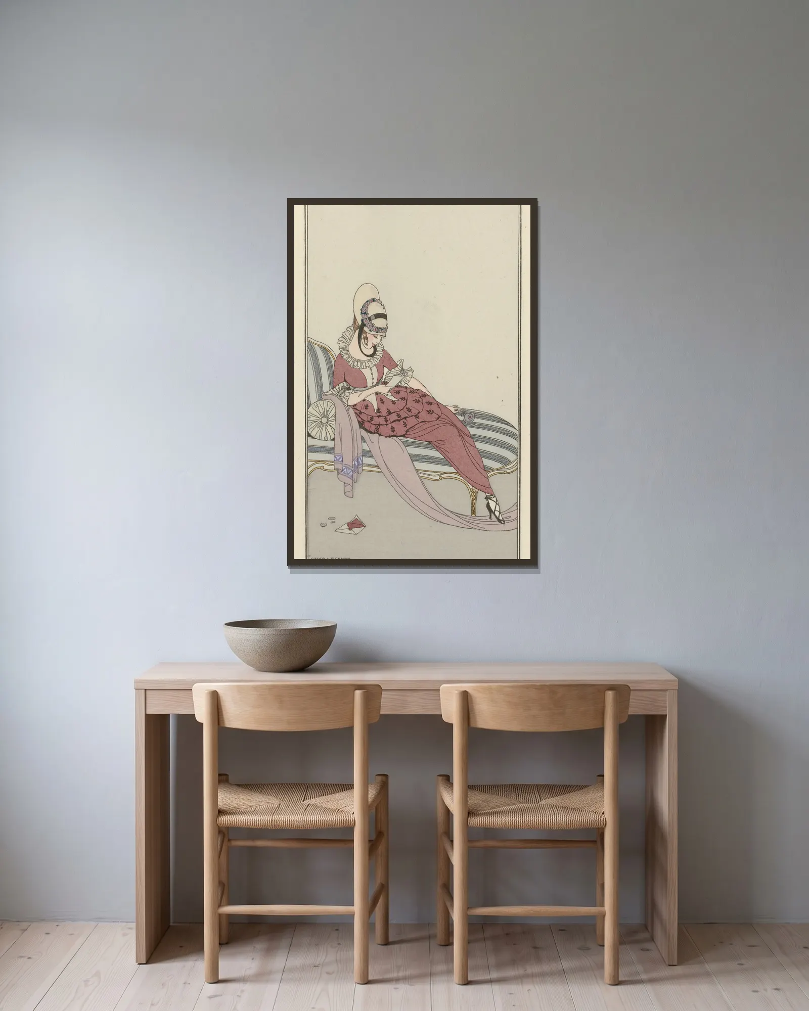 Robe de gabardin av Gerda Wegener inramad på en vägg