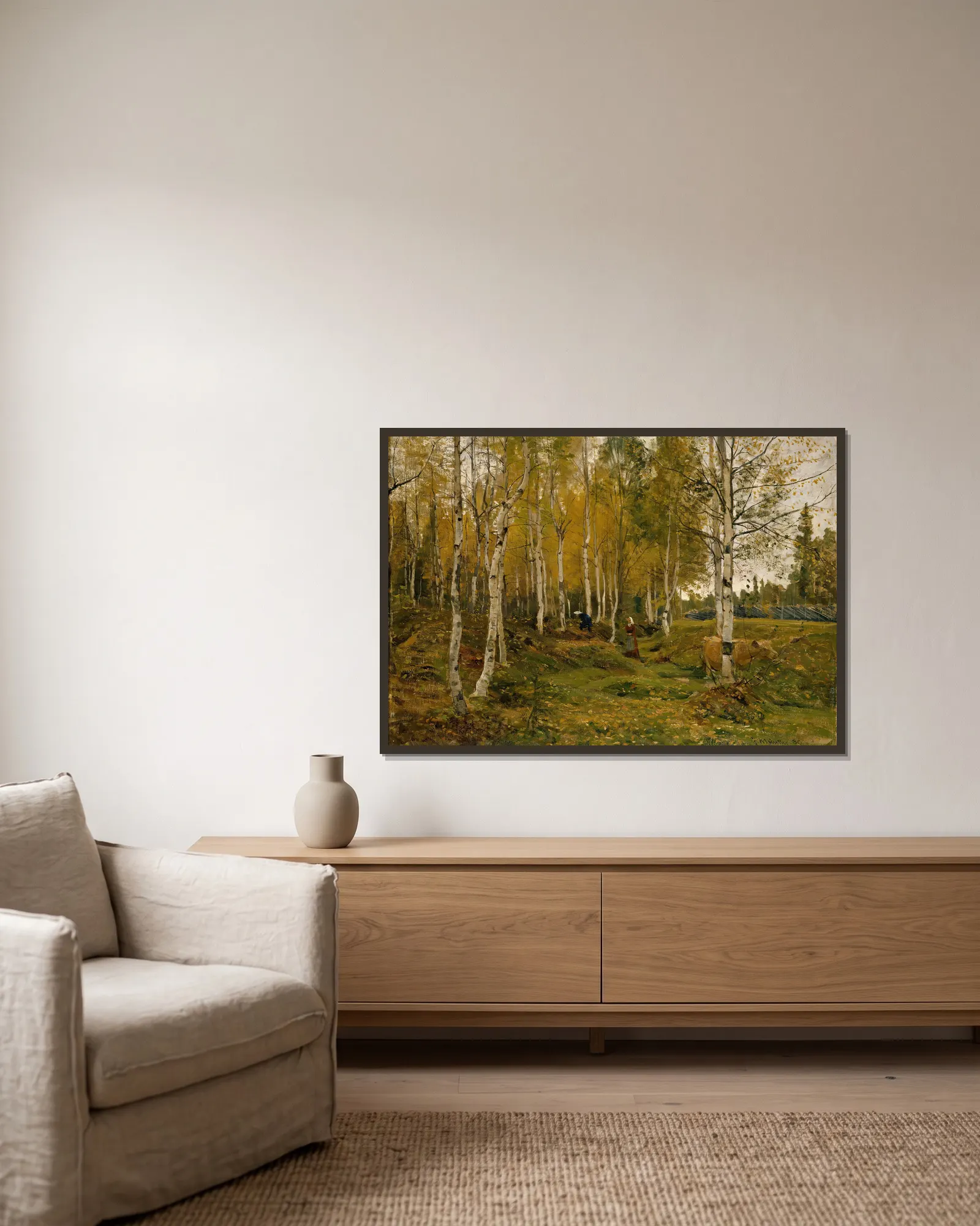 Birch Trees in Autumn av Gerhard Munthe inramad på en vägg
