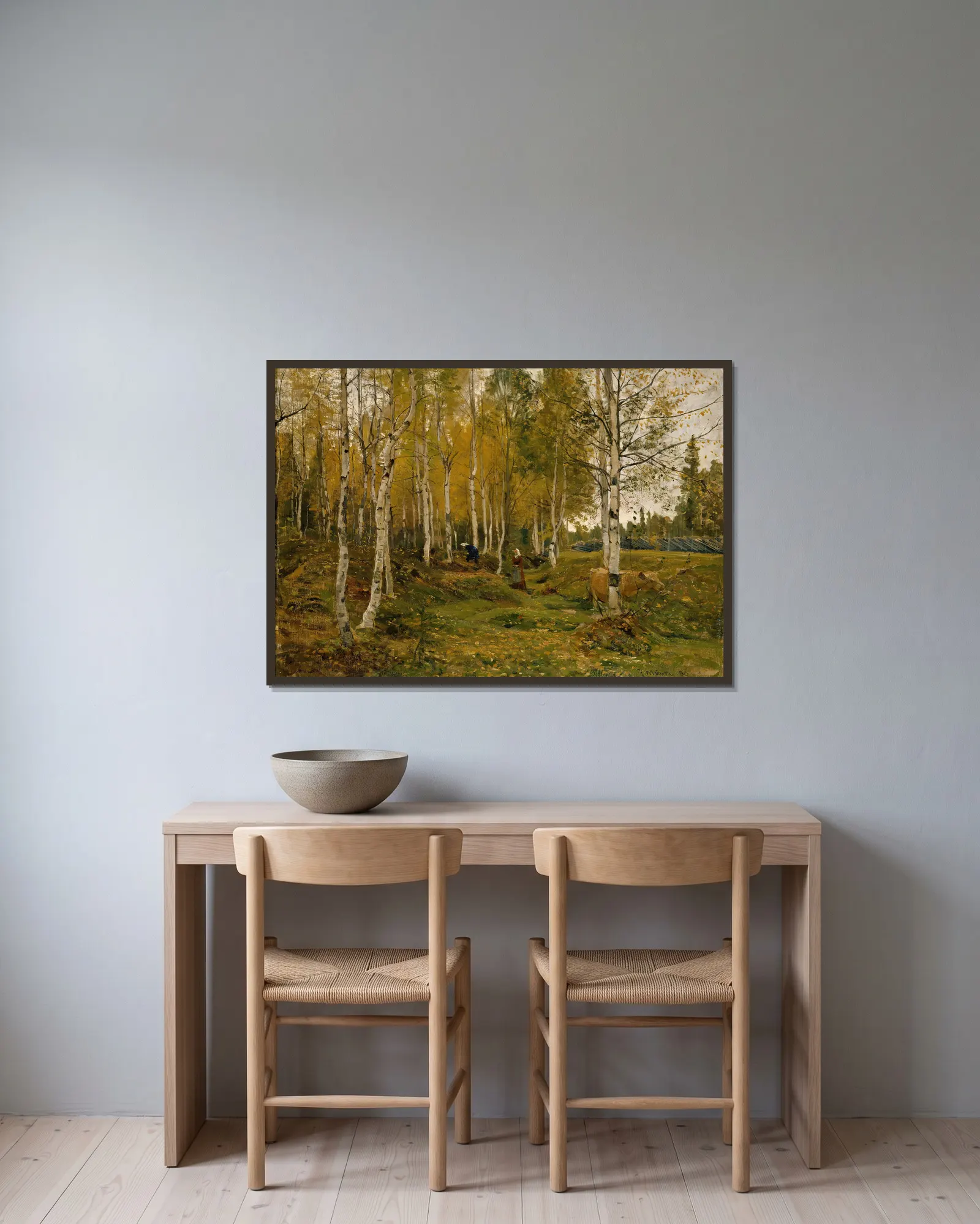 Birch Trees in Autumn av Gerhard Munthe inramad på en vägg