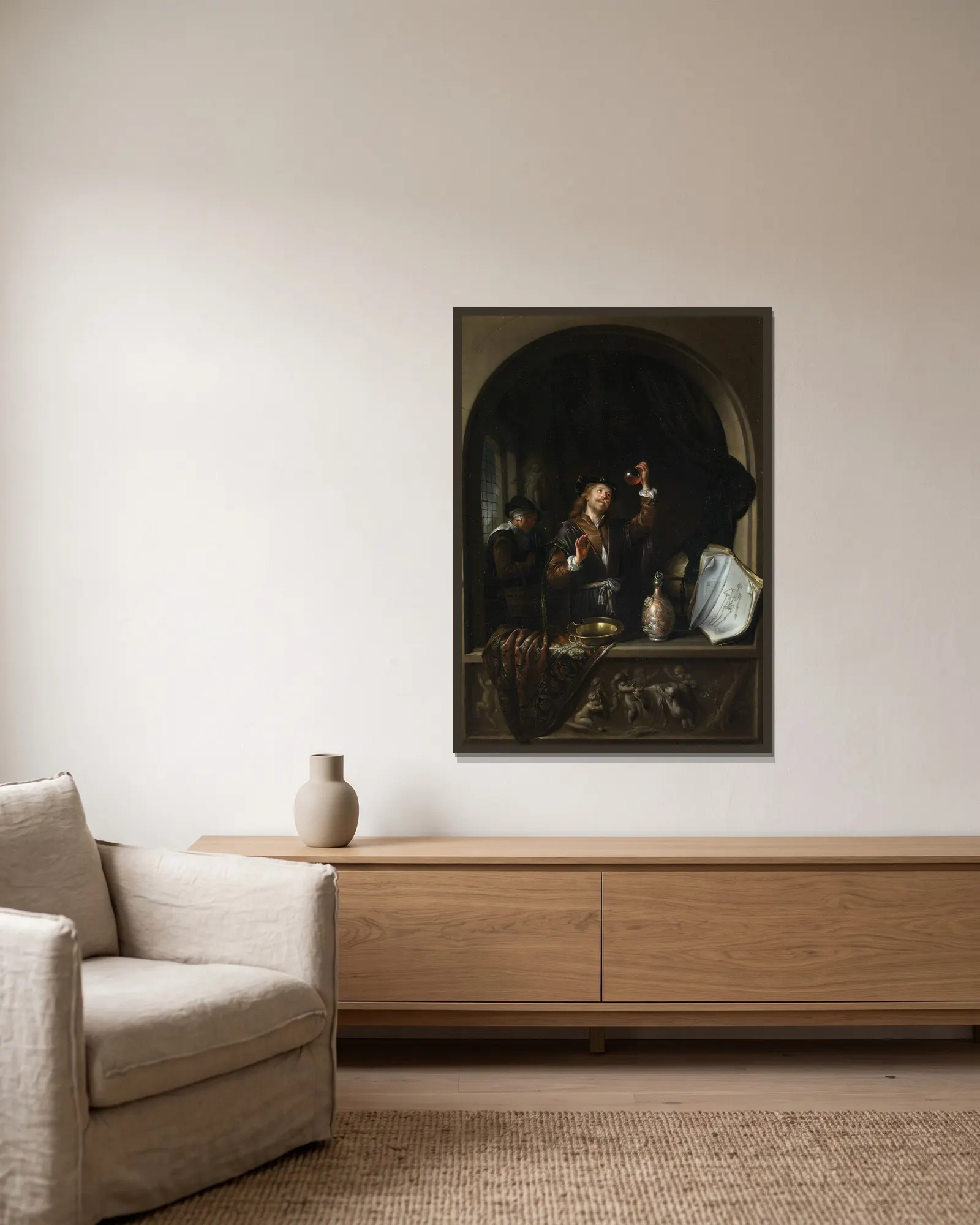 The Doctor av Gerrit Dou inramad på en vägg