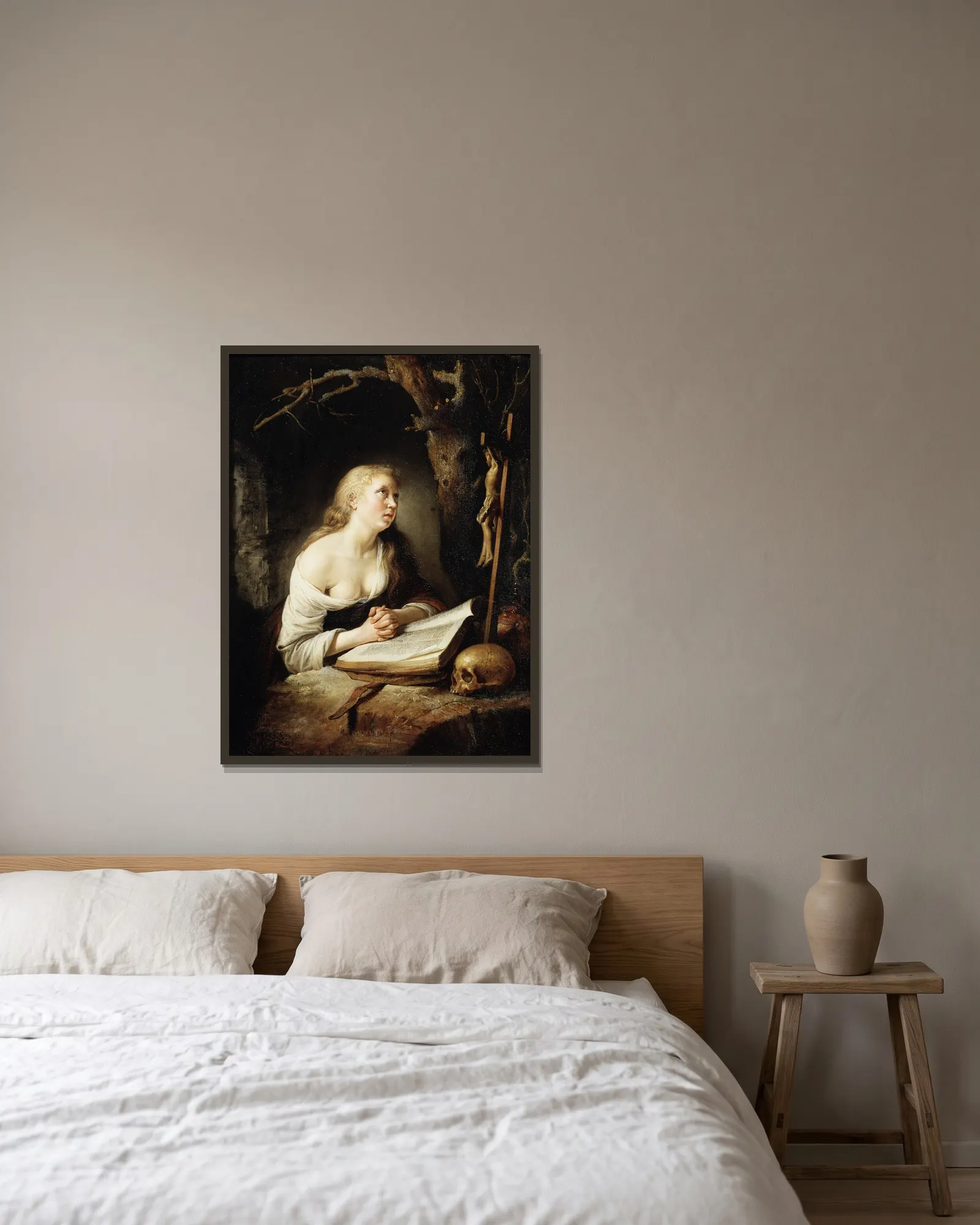 The Penitent Magdalen av Gerrit Dou inramad på en vägg